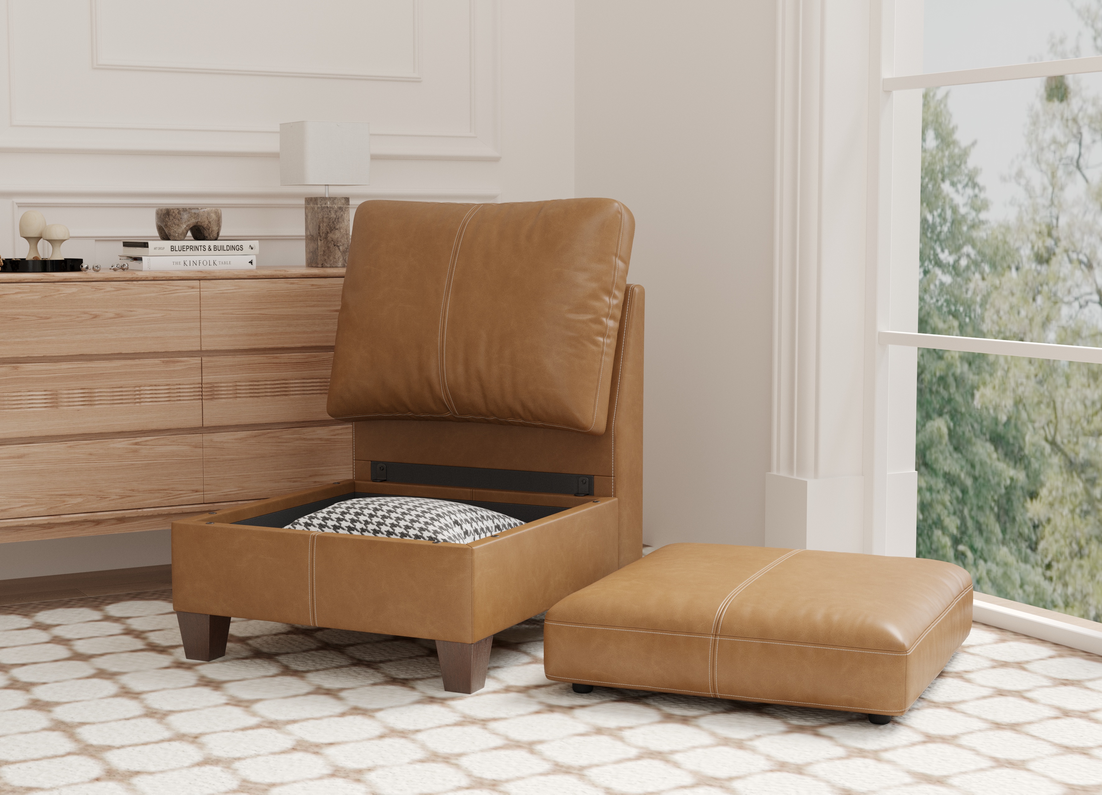 Nexus Modular Faux Leather Armless Seat & Ottoman