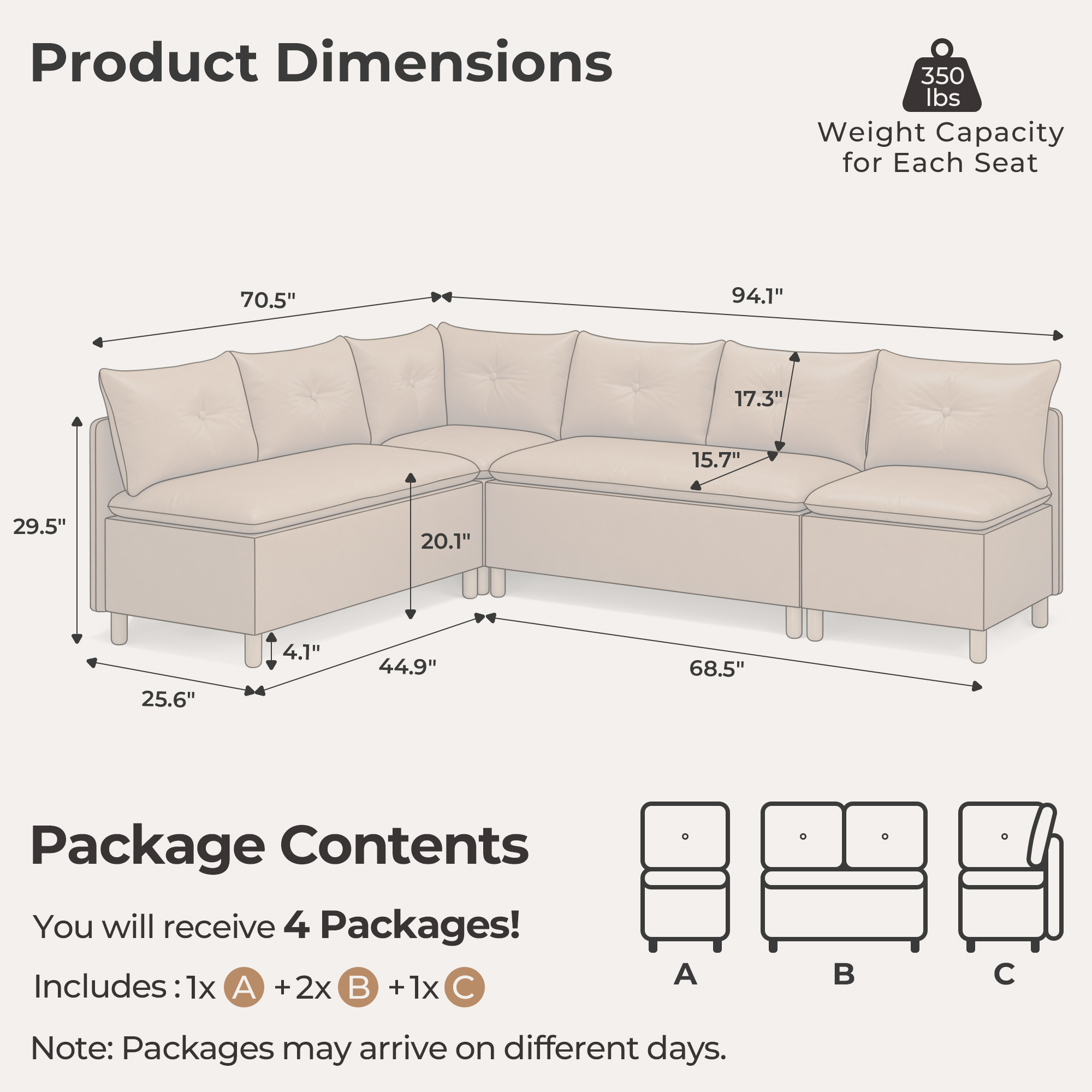 6-Seat L-shaped Corner Sectional Sofa