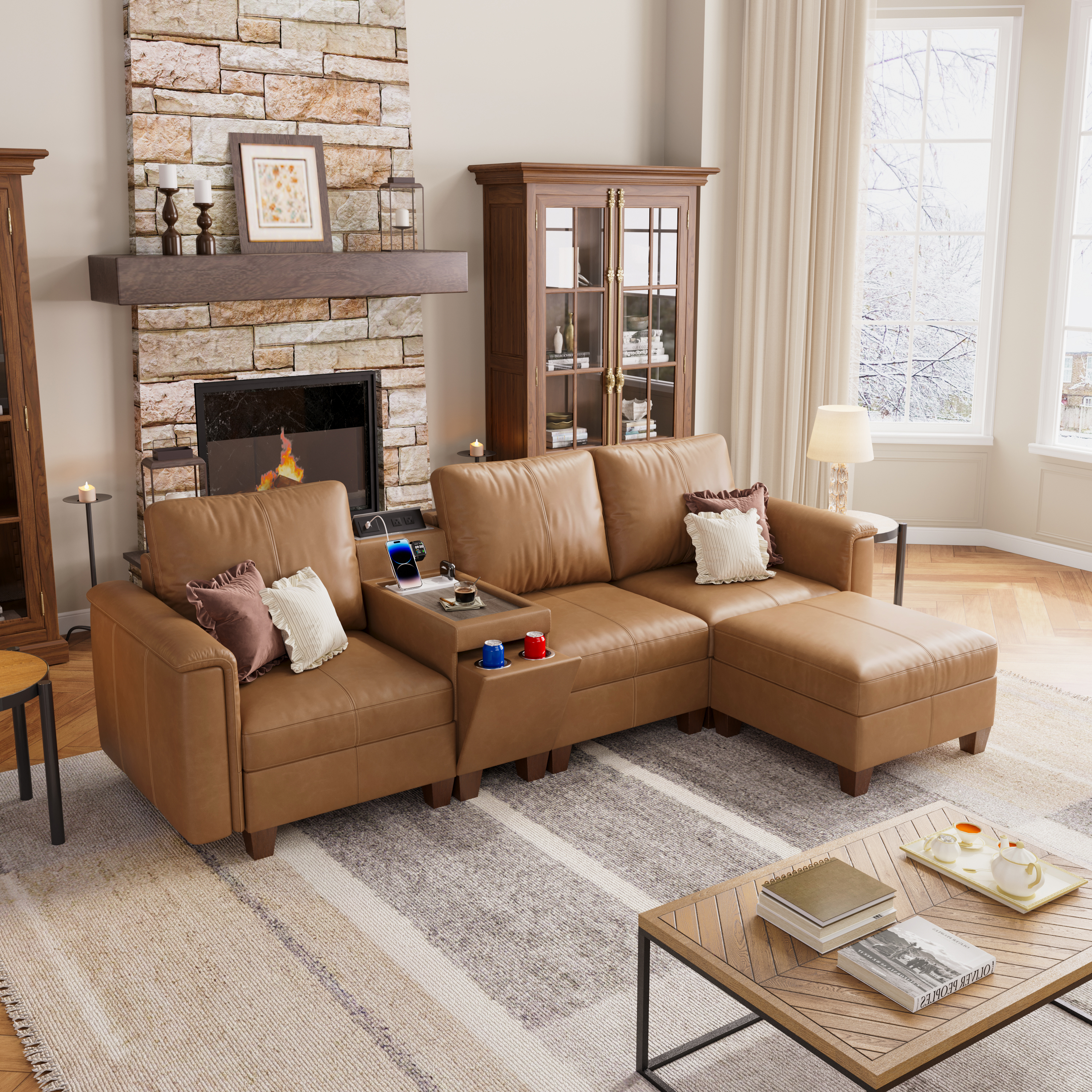 Nexus 4-Seat Faux Leather Sectional Sofa 