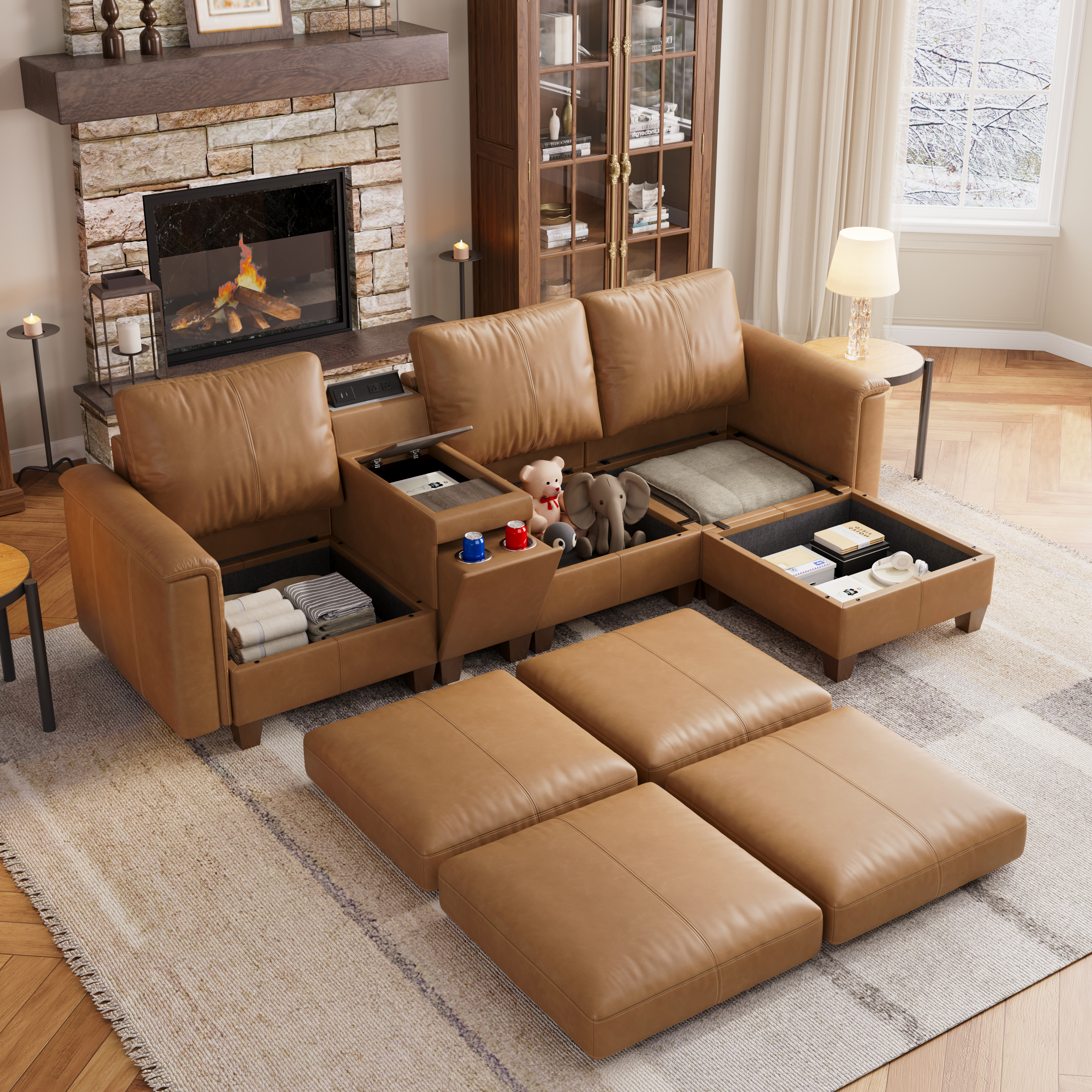 Nexus 4-Seat Faux Leather Sectional Sofa 
