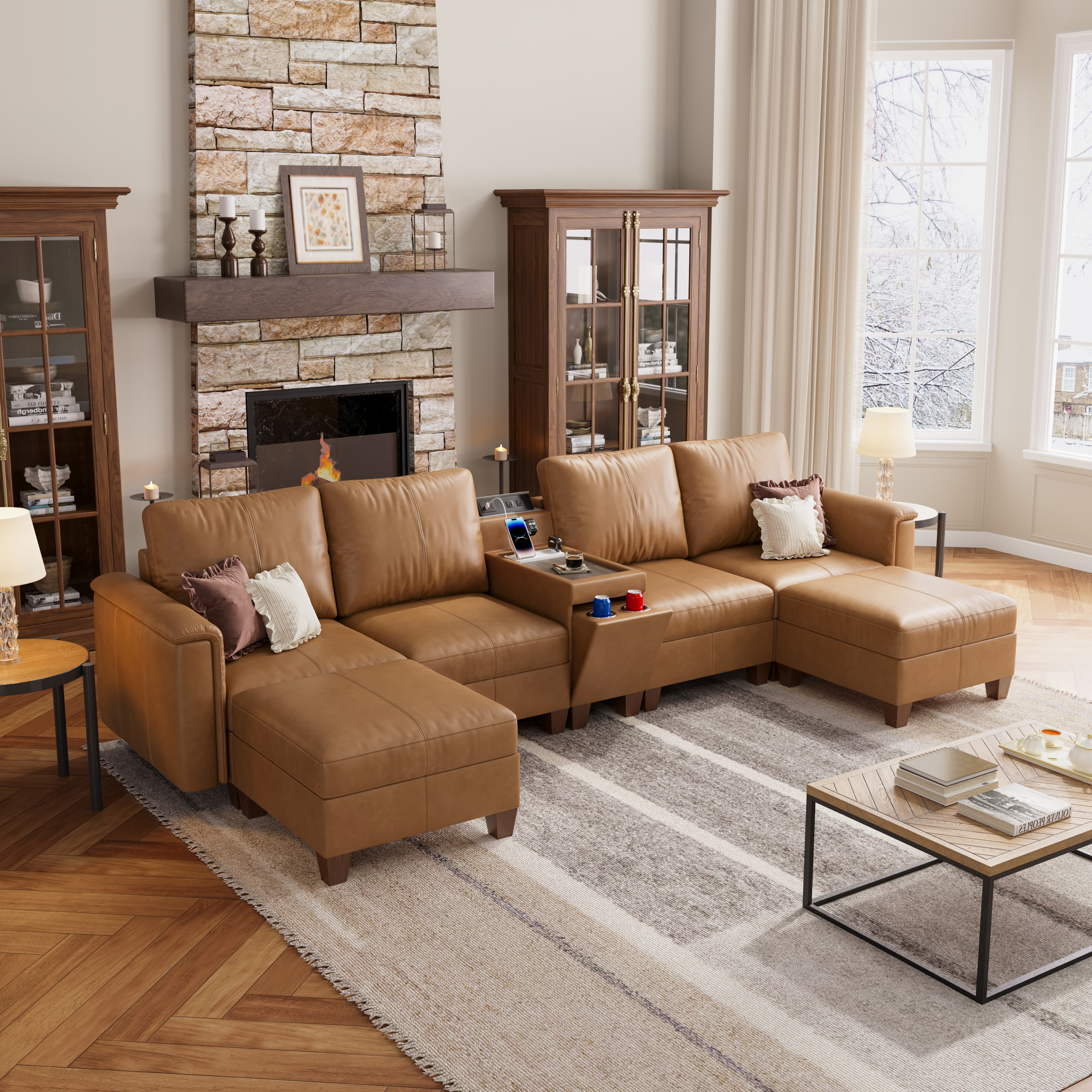 Nexus 6-Seat Faux Leather Modular Sofa