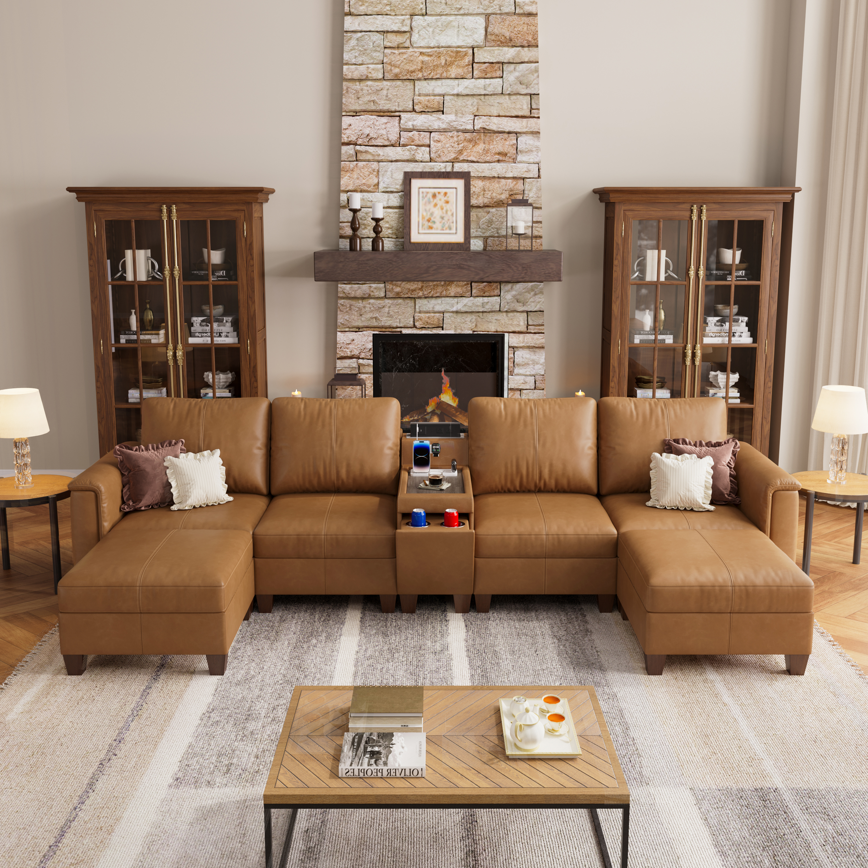 Nexus 6-Seat Faux Leather Modular Sofa