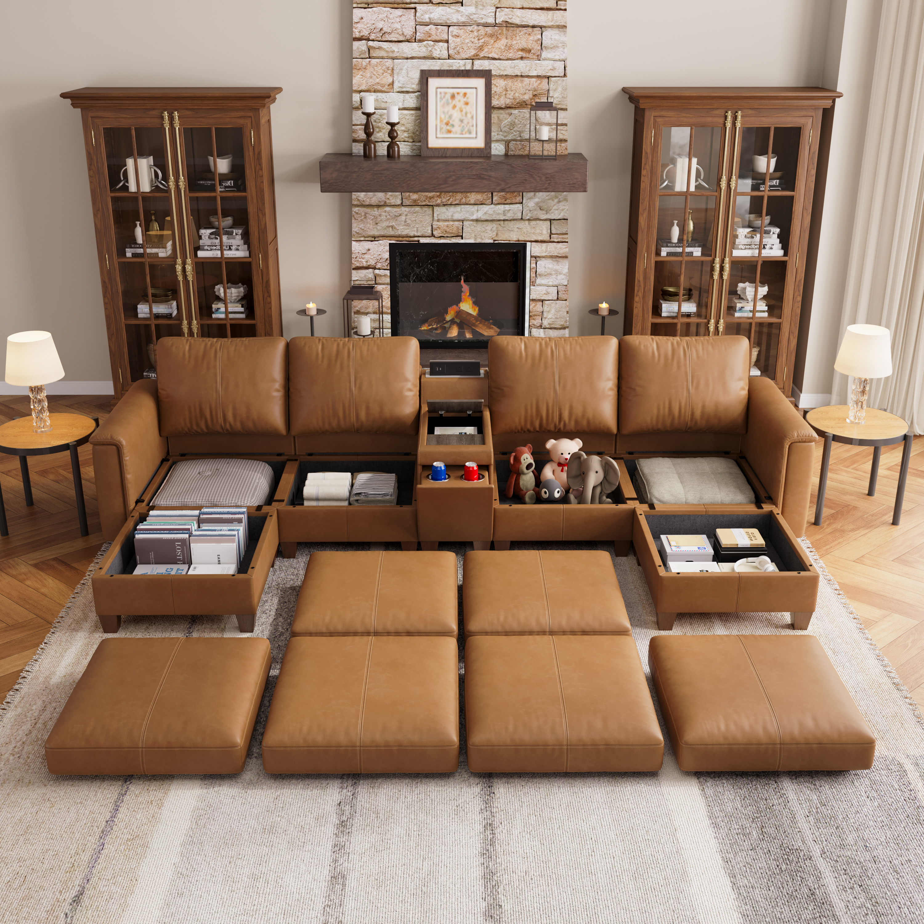 Nexus 6-Seat Faux Leather Modular Sofa