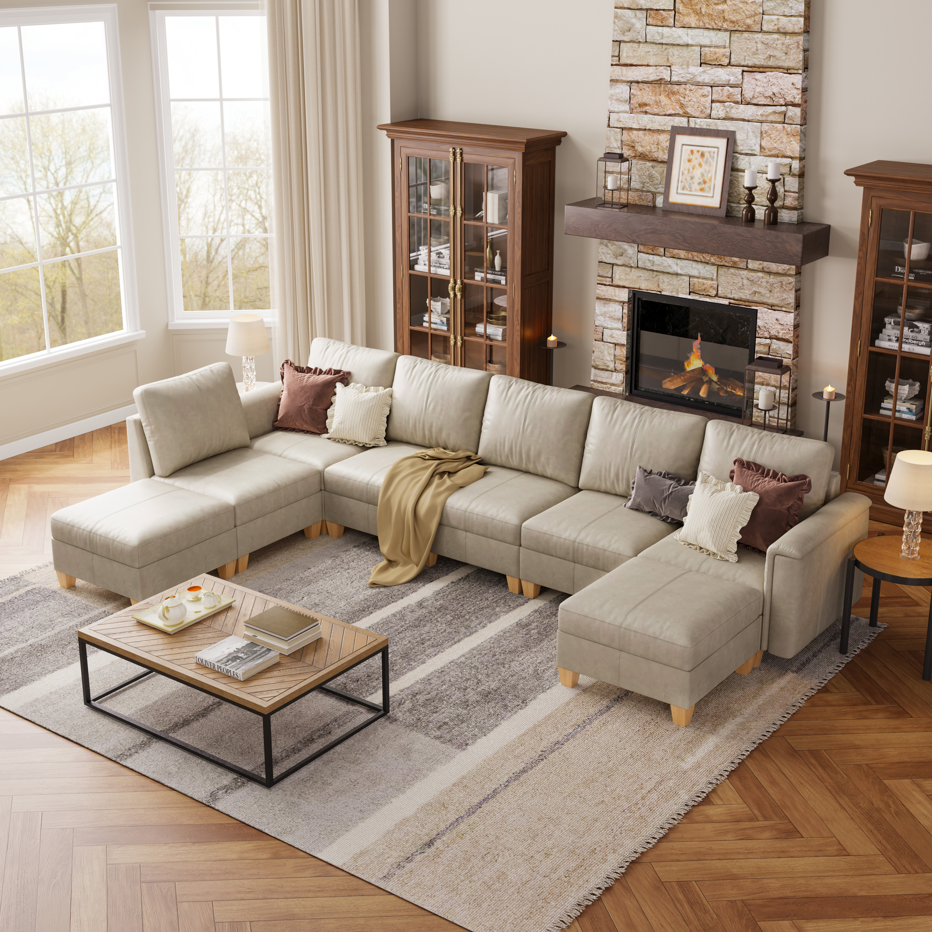 Nexus 8-Seat Faux Leather Modular Sofa Bed