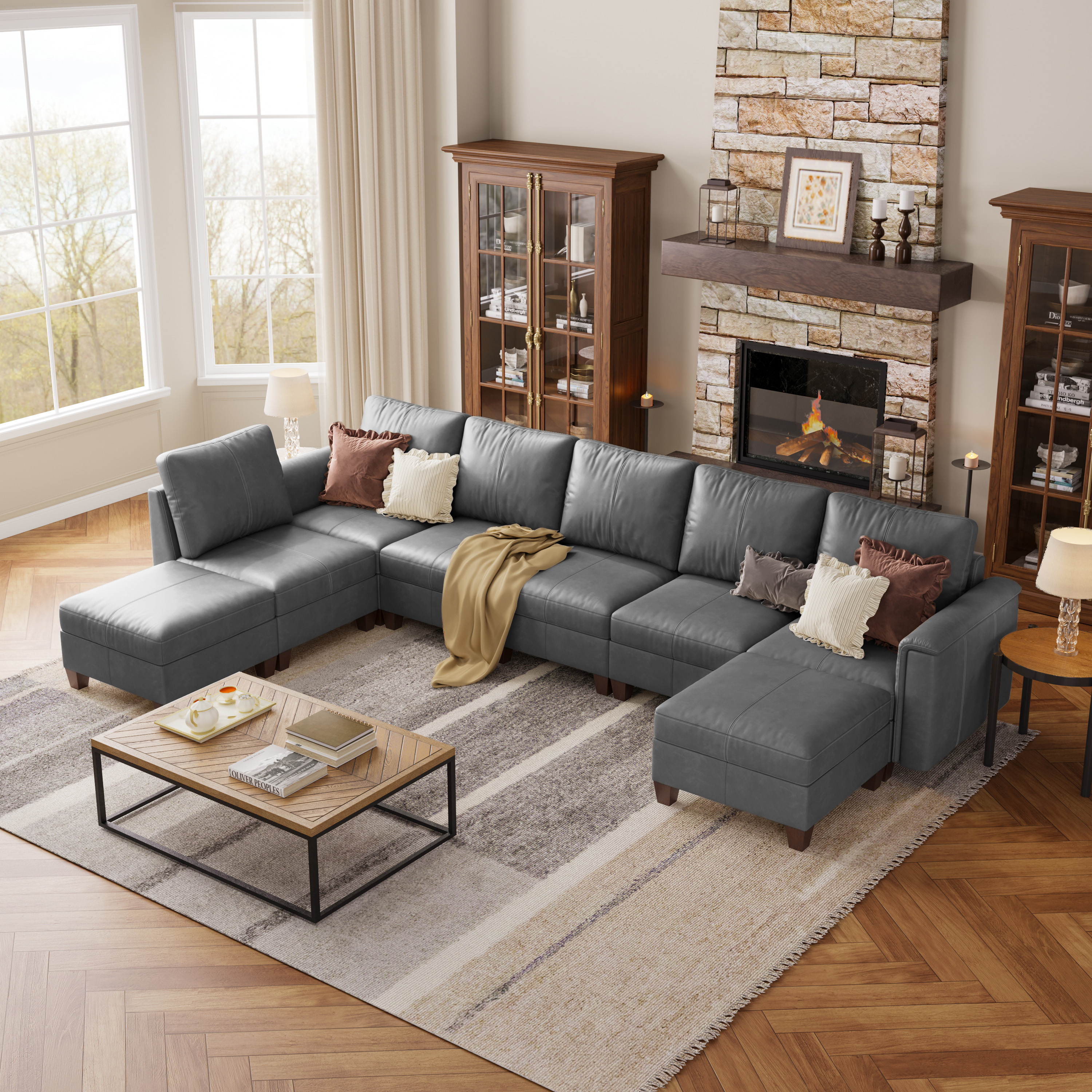 Nexus 8-Seat Faux Leather Modular Sofa Bed