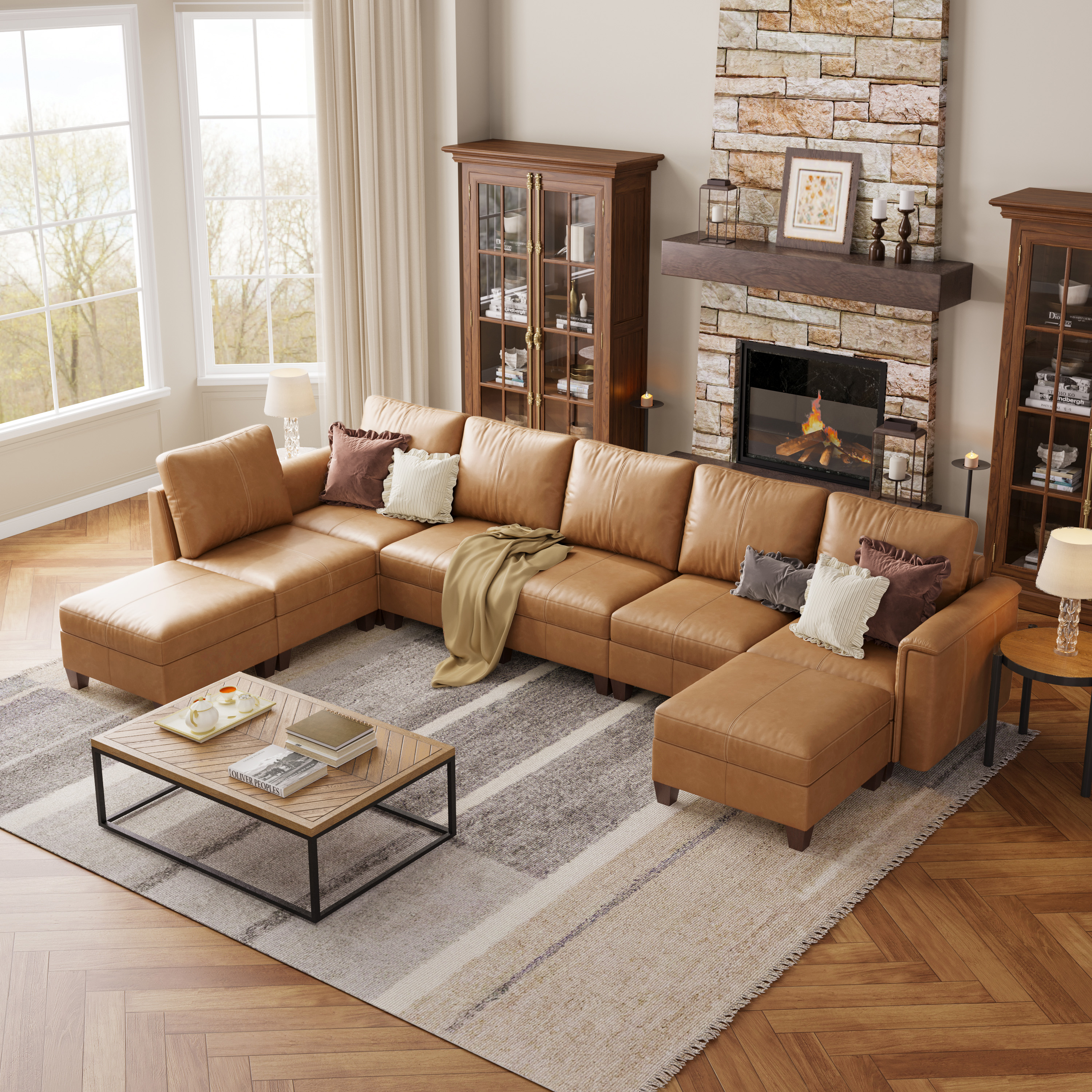 Nexus 8-Seat Faux Leather Modular Sofa Bed