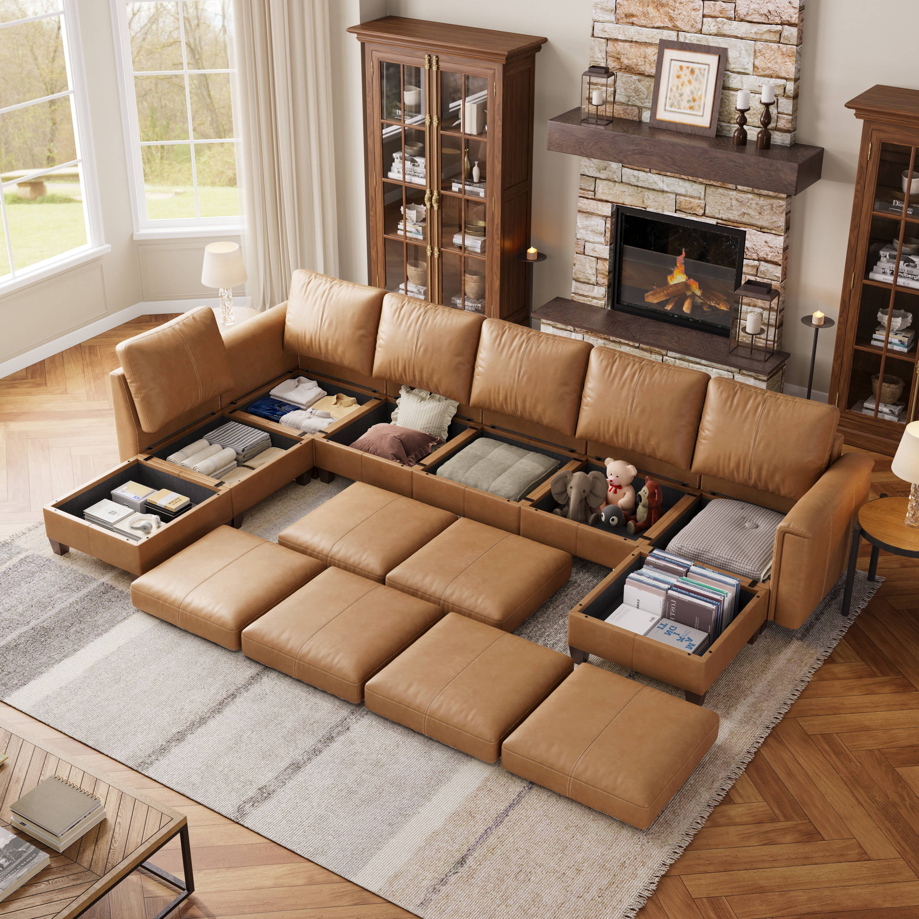 Nexus 8-Seat Faux Leather Modular Sofa Bed