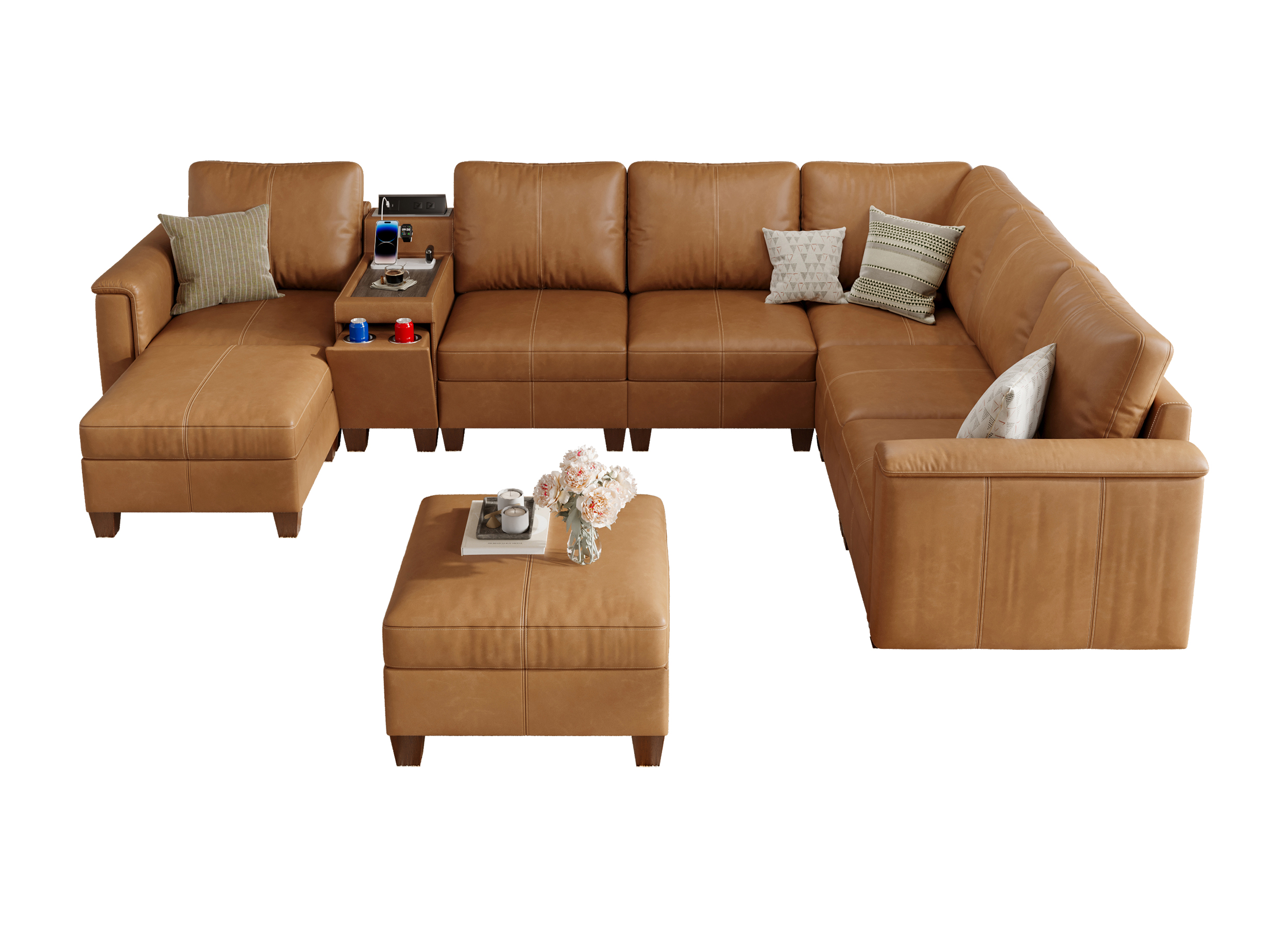 Nexus 8-Seat Faux Leather Modular Lounge Sofa with Ottoman