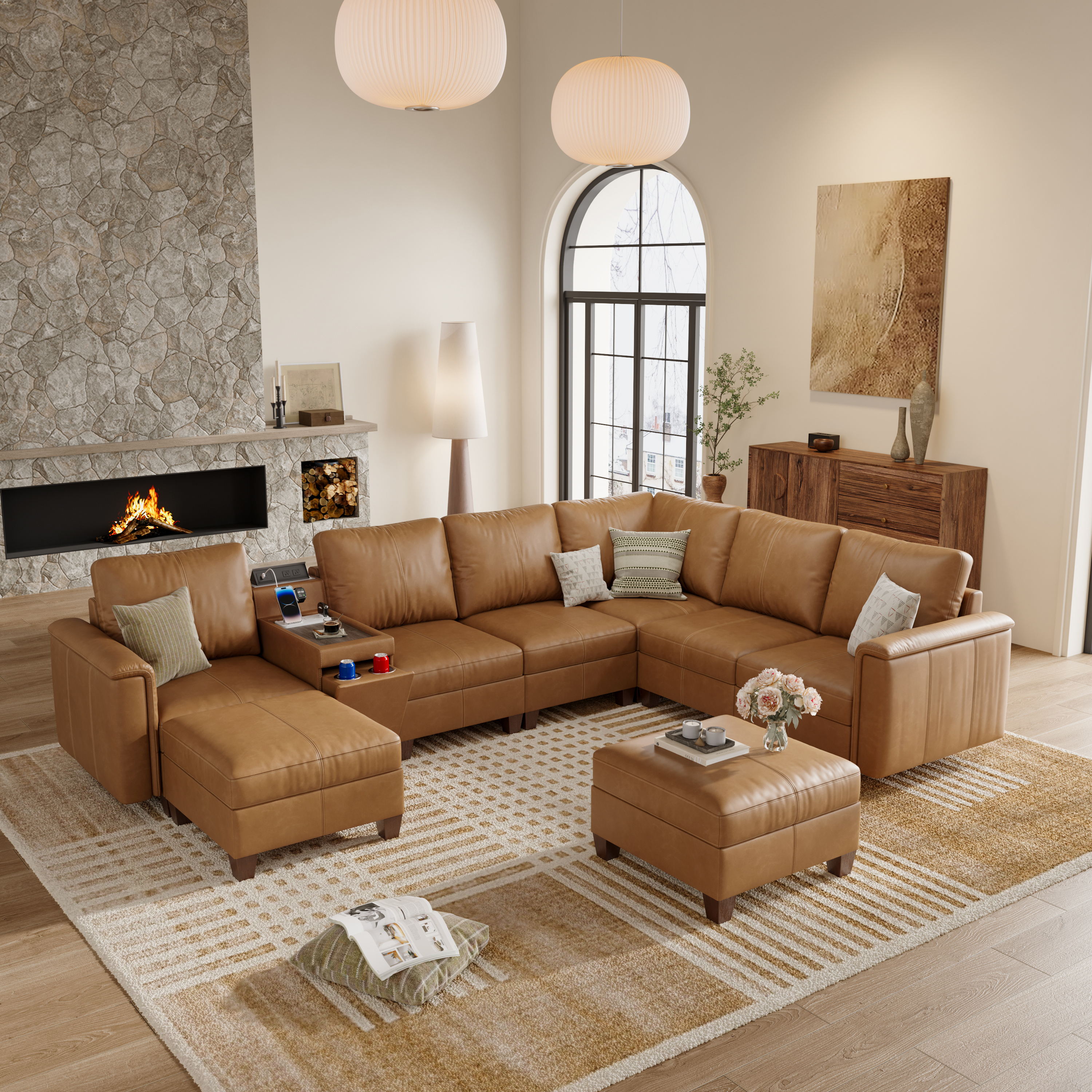 Nexus 8-Seat Faux Leather Modular Lounge Sofa with Ottoman