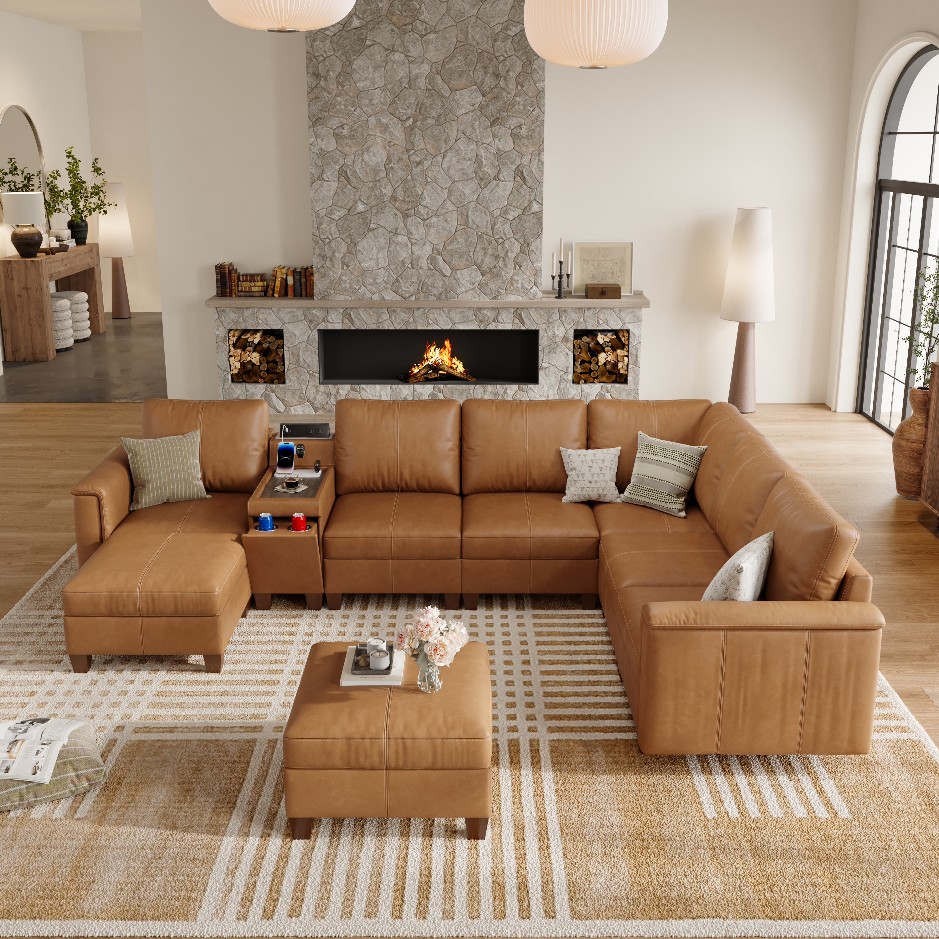 Nexus 8-Seat Faux Leather Modular Lounge Sofa with Ottoman