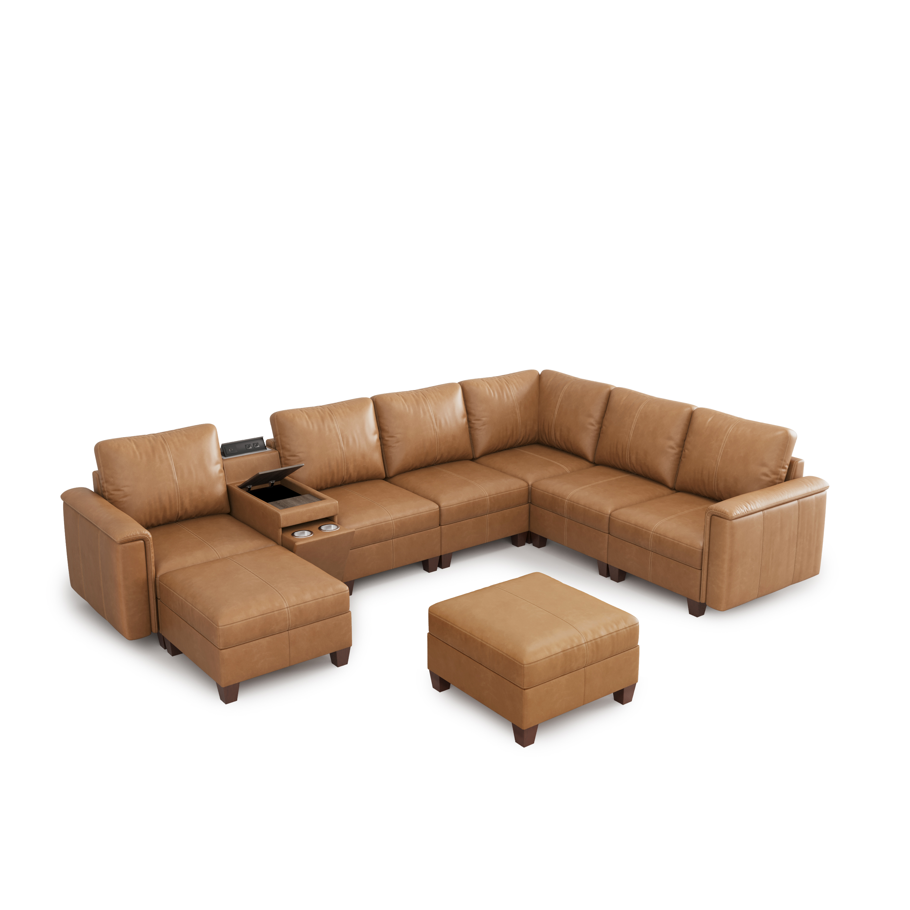 Nexus 8-Seat Faux Leather Modular Lounge Sofa with Ottoman
