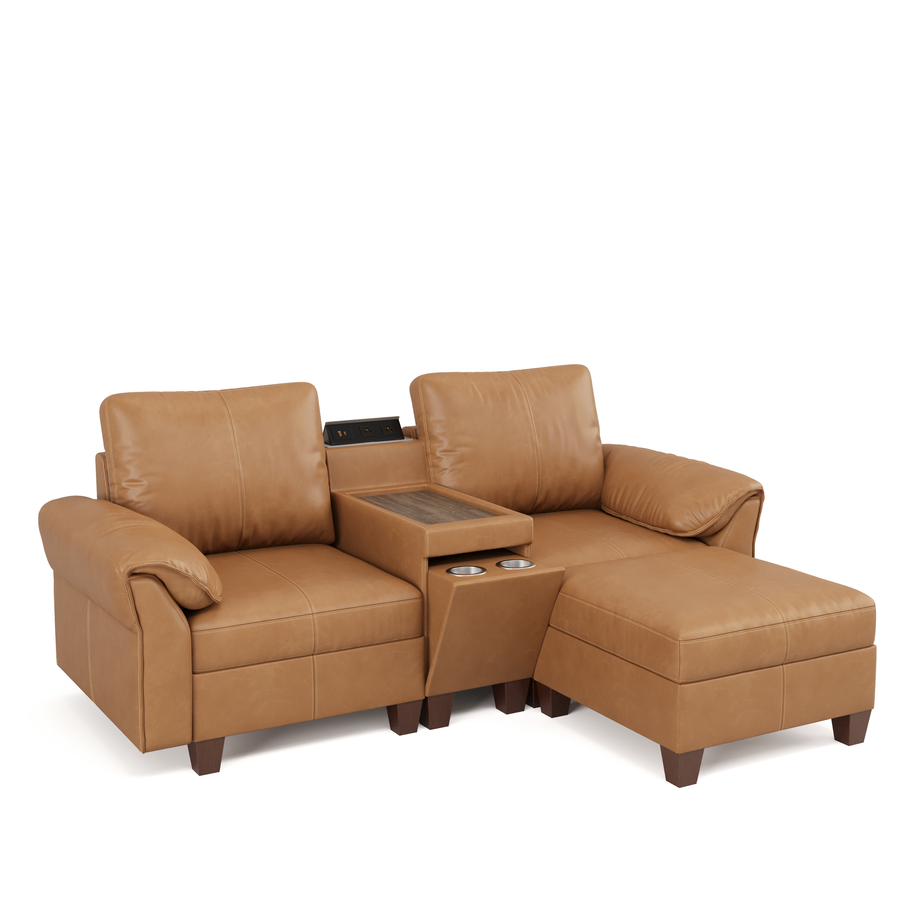Nest Modular L-Shaped Sofa | WITHMovable Ottoman | SITJOY  with Storage Console Cup Holders Movable Ottoman Upholstered Couch for Living Room SITJOY