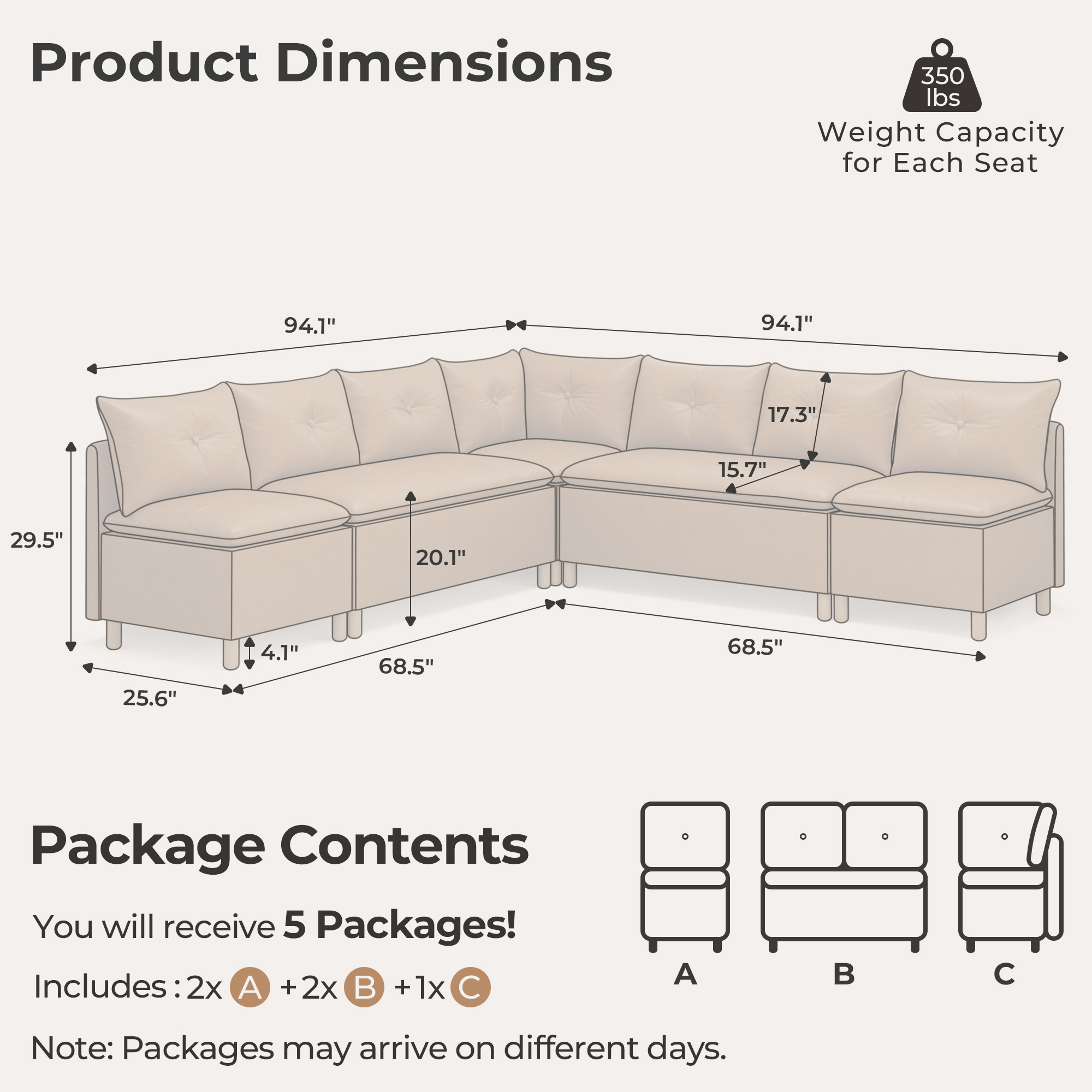 7-Seat Modern Family Room Corner Couch