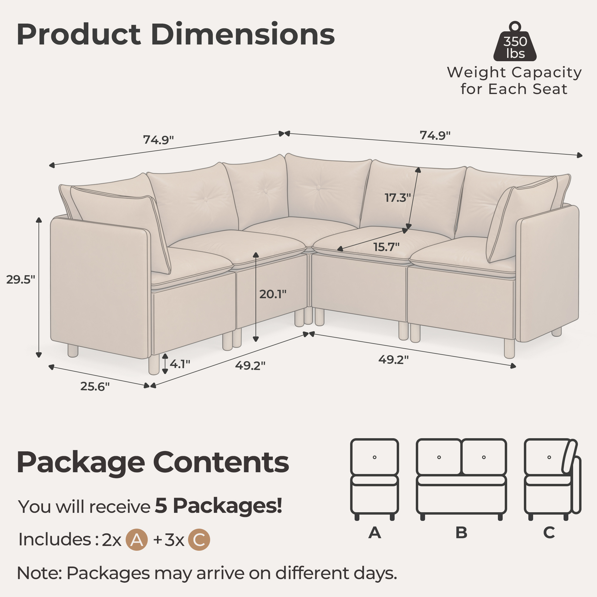 5-Seat Cozy Corner Sectional with Hidden Storage