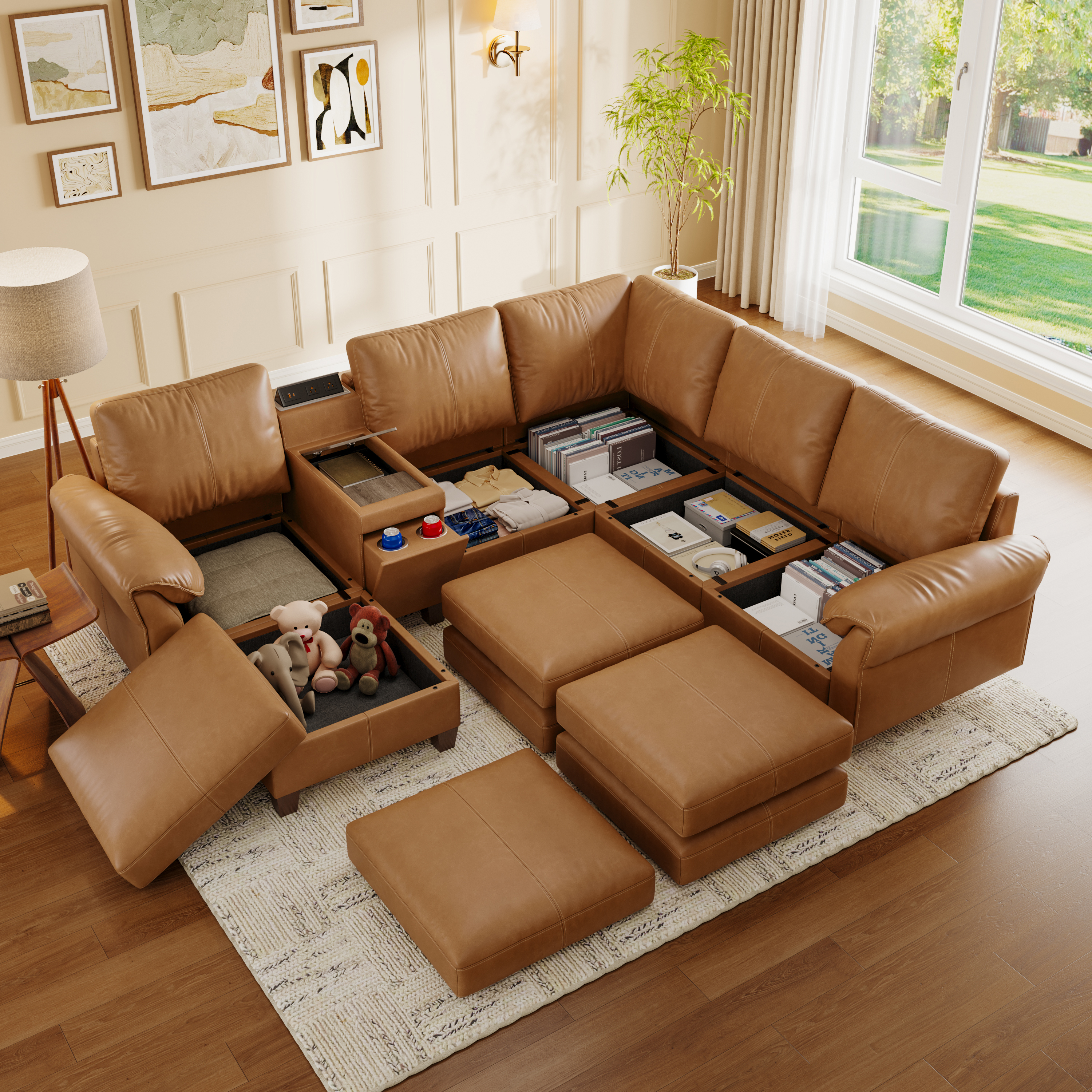 Nest Modular 6 Seats Sofa | Storage Console & Ottoman | SITJOY