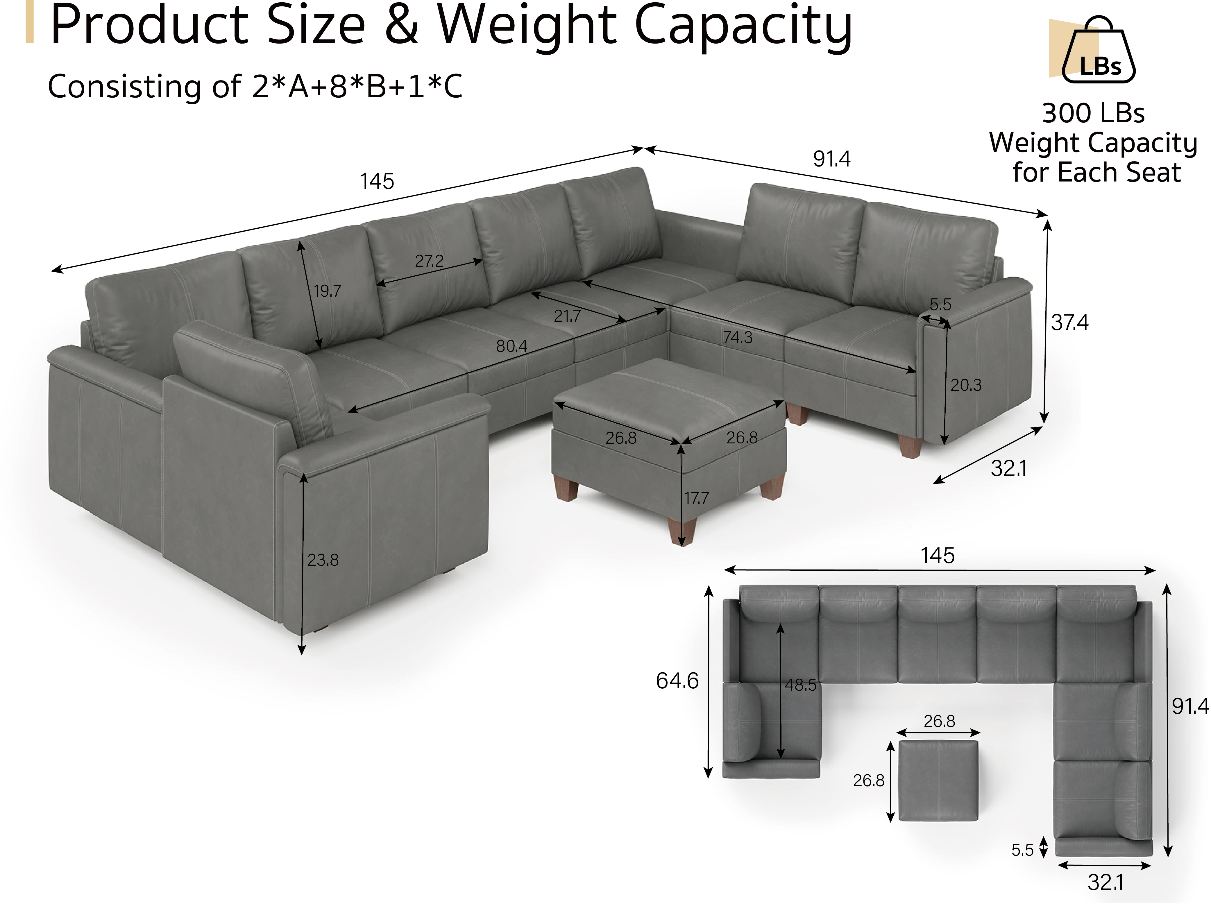 Nexus 9-Seat Sofa Bed | Leather Couch Collection | SITJOY
