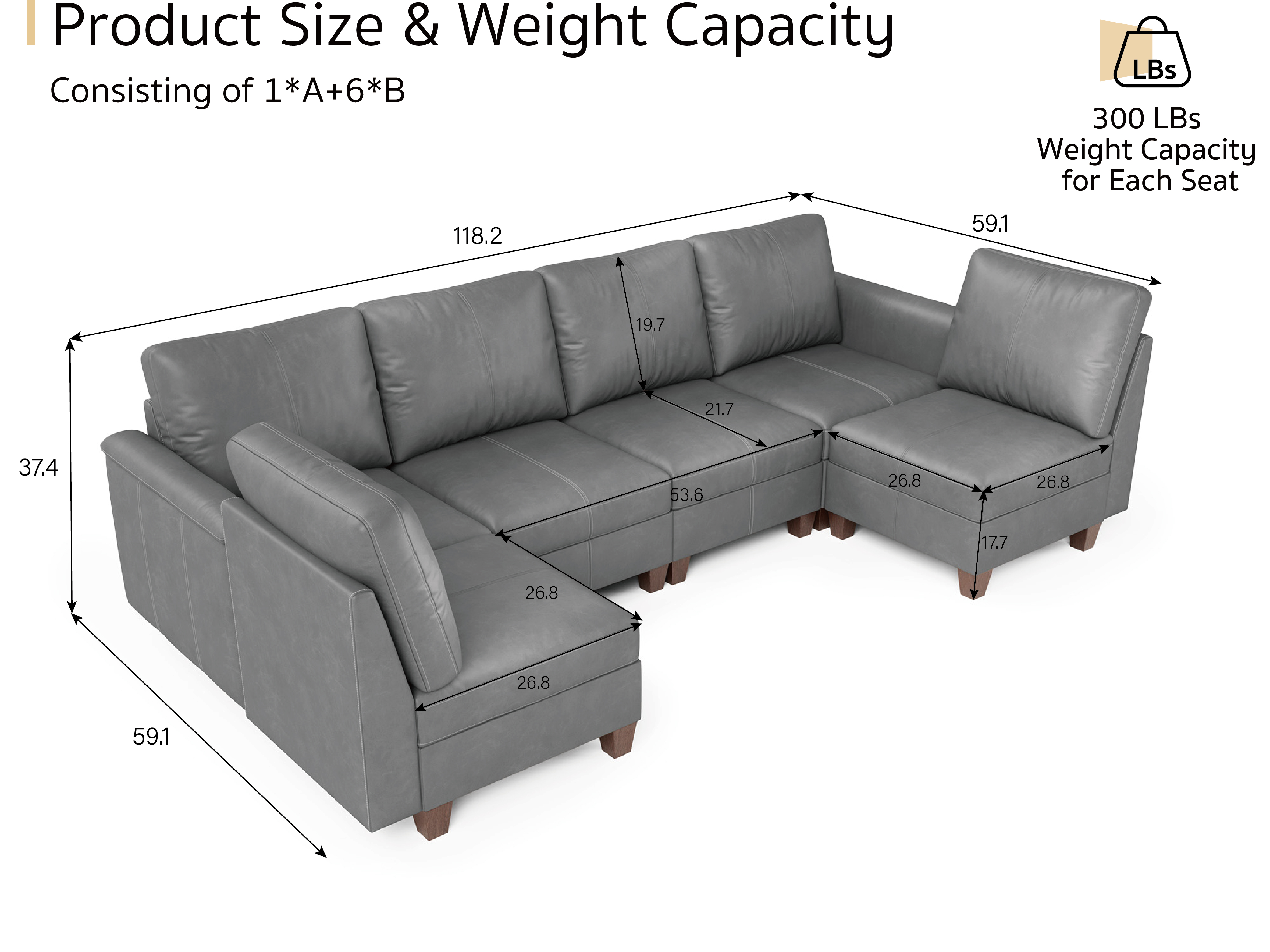 Nexus 6-Seat Leather Sofa | L-Shaped Living Room | SITJOY