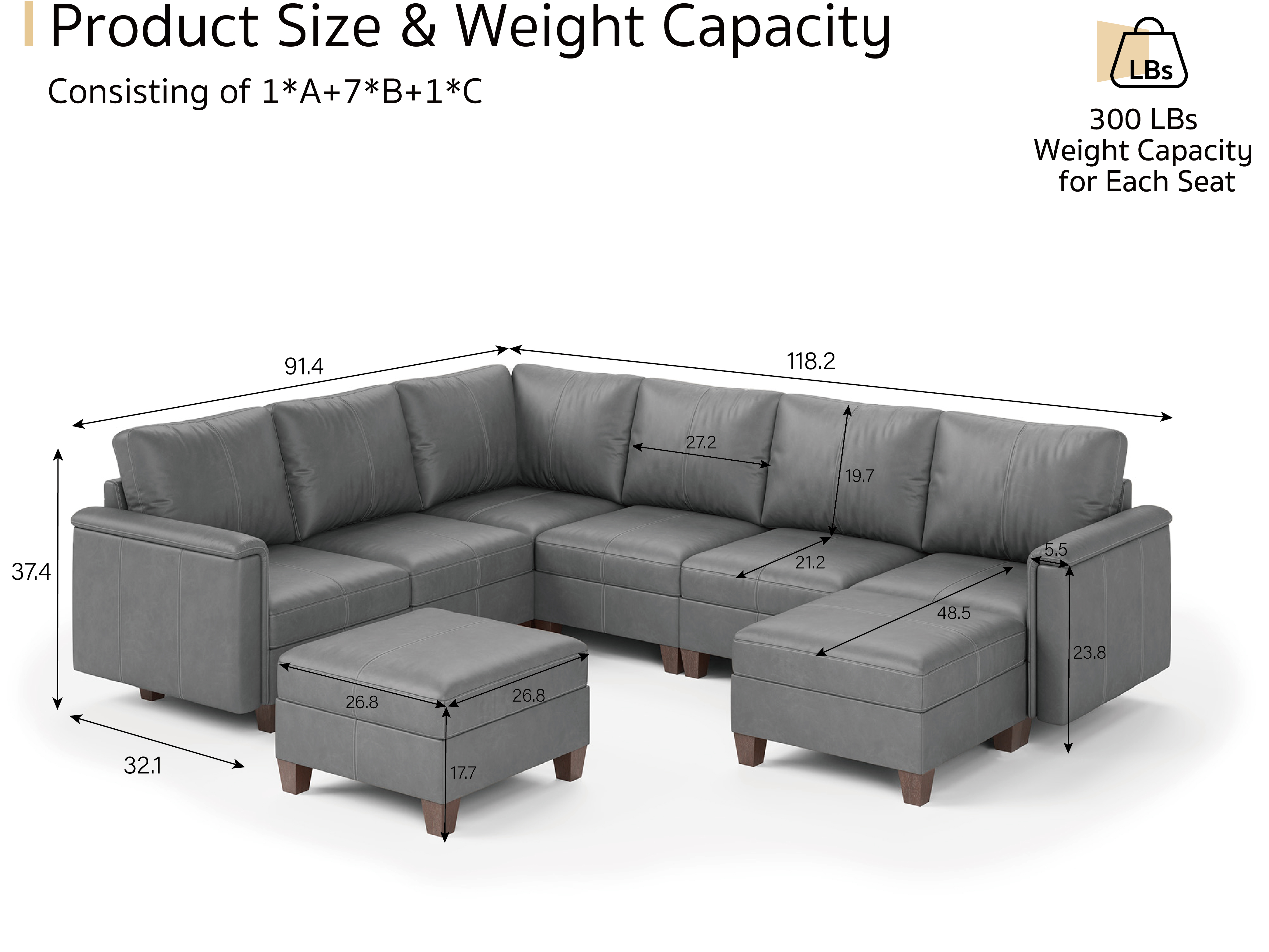 Nexus 8-Seat Faux Leather | Living Room Furniture | SITJOY