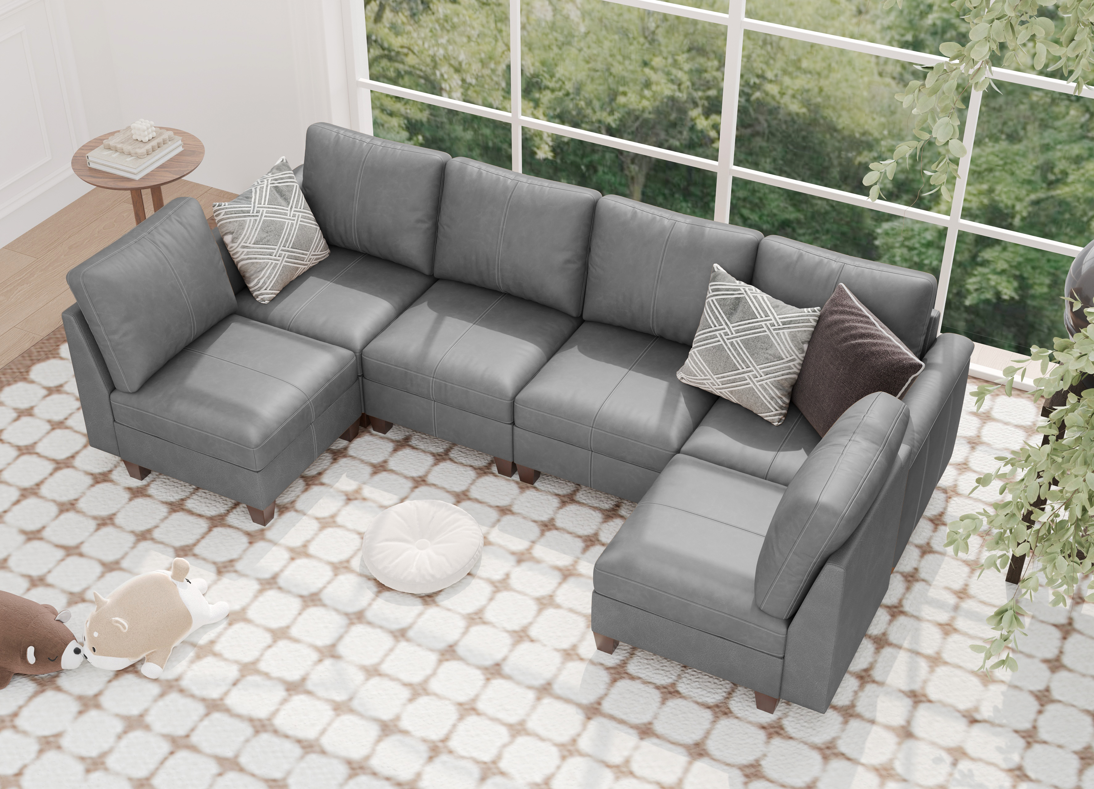 Nexus 6-Seat Leather Sofa | L-Shaped Living Room | SITJOY