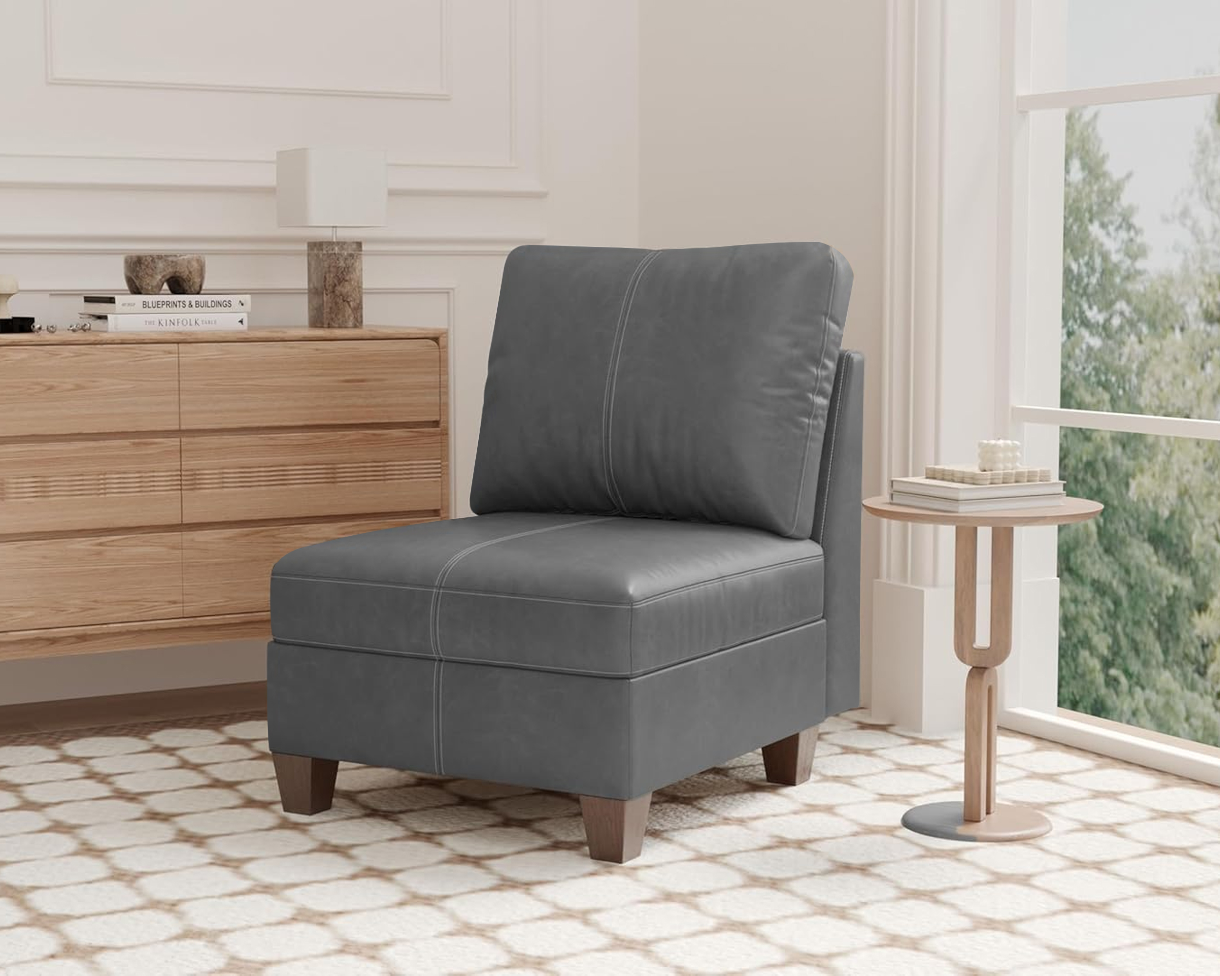 Nexus Modular Faux Leather Armless Seat & Ottoman