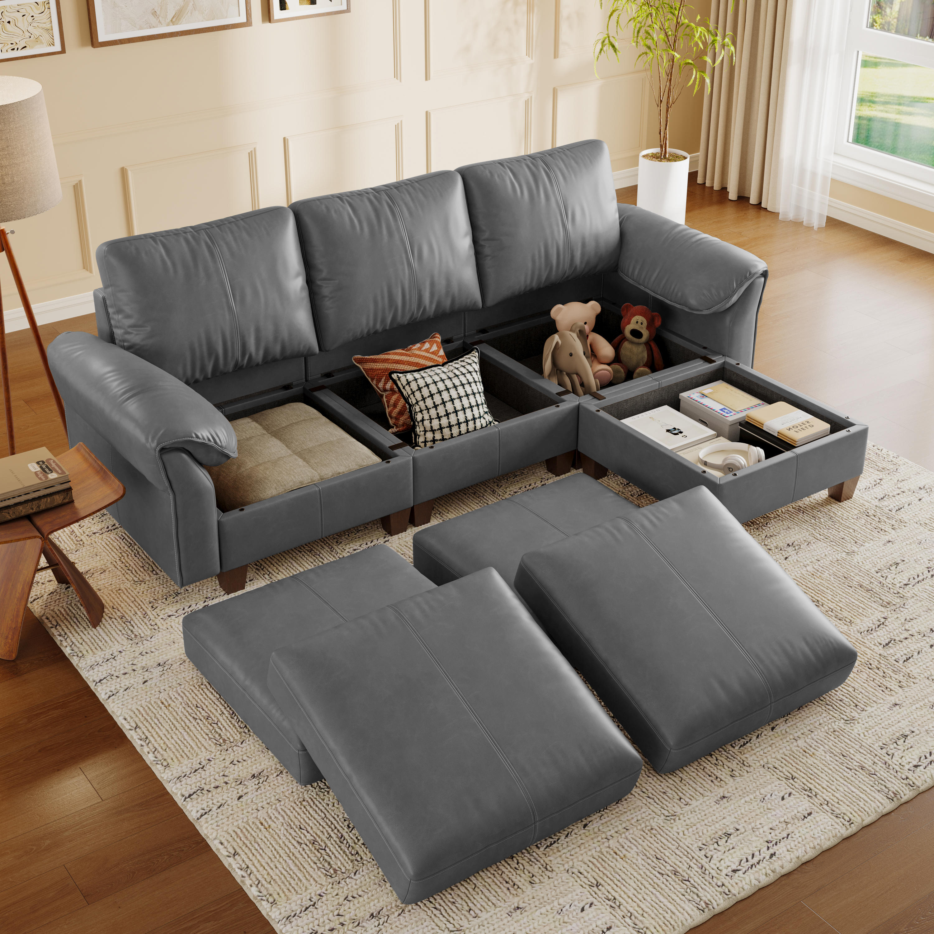 Nest Modular 4 Seats Sofa | Storage Ottoman | SITJOY