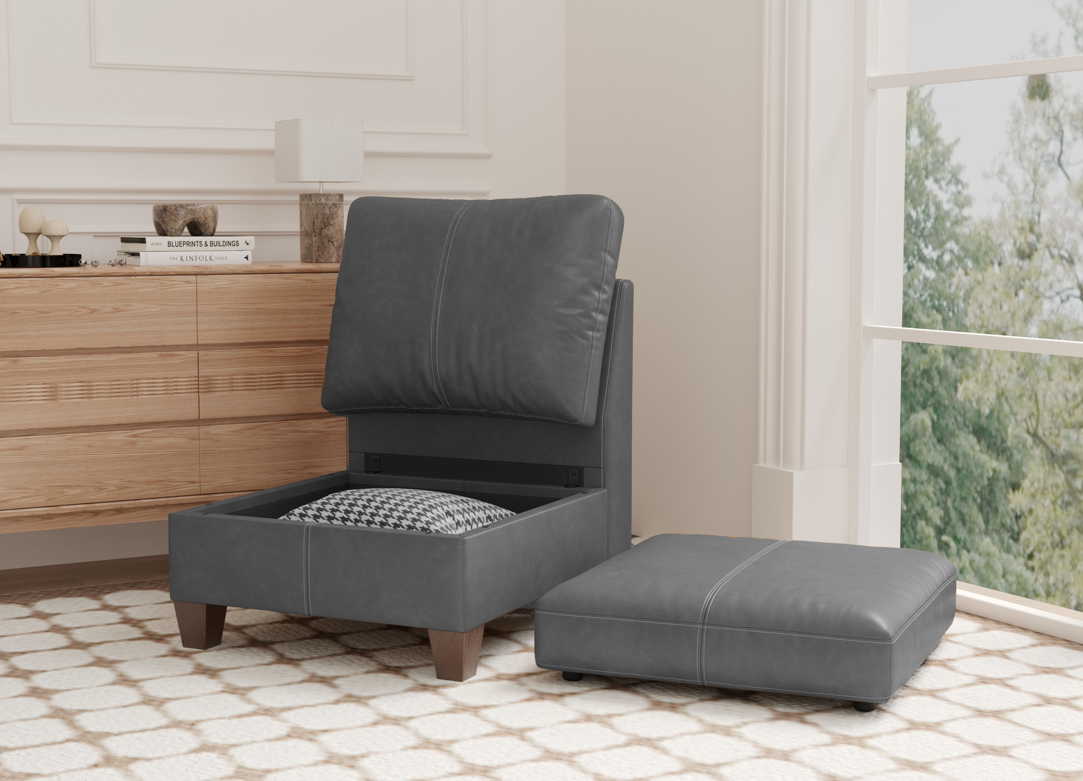 Nexus Modular Faux Leather Armless Seat & Ottoman