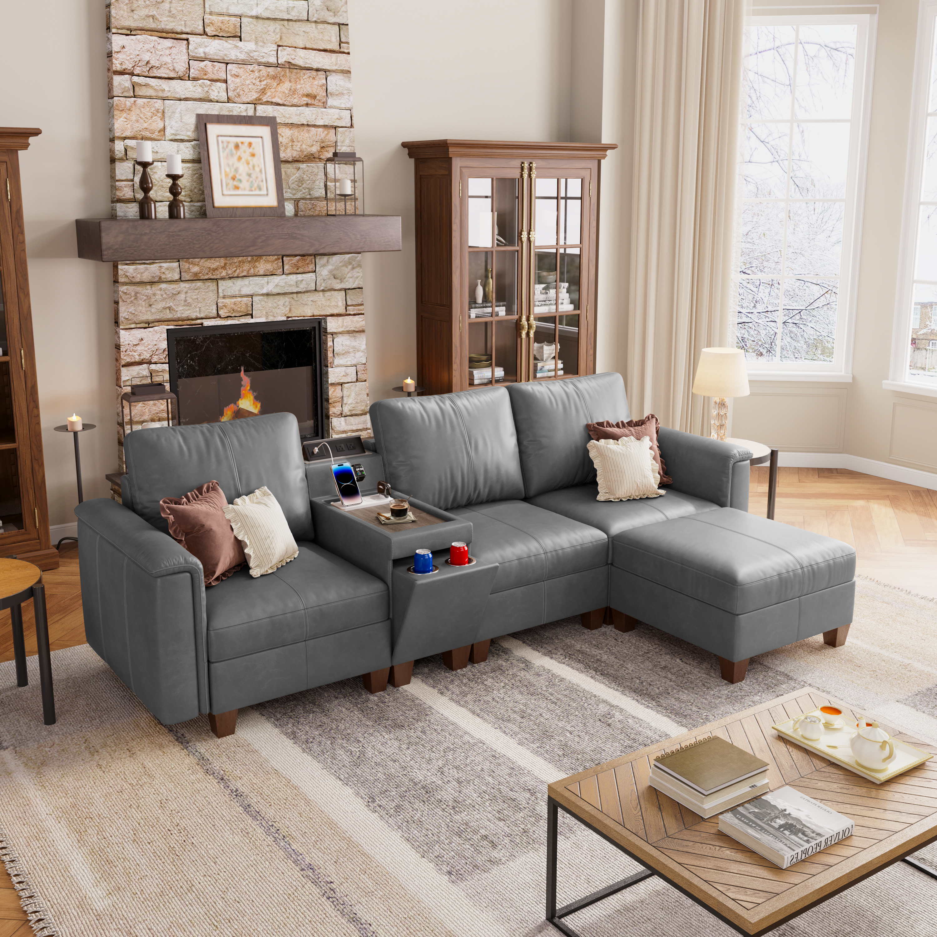 Nexus 4-Seat Faux Leather Sectional Sofa 