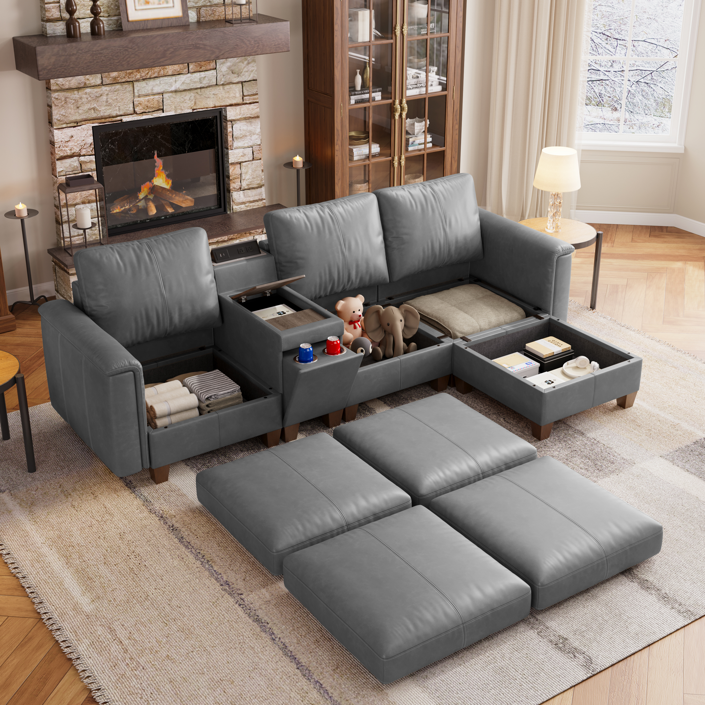 Nexus 4-Seat Faux Leather Sectional Sofa 