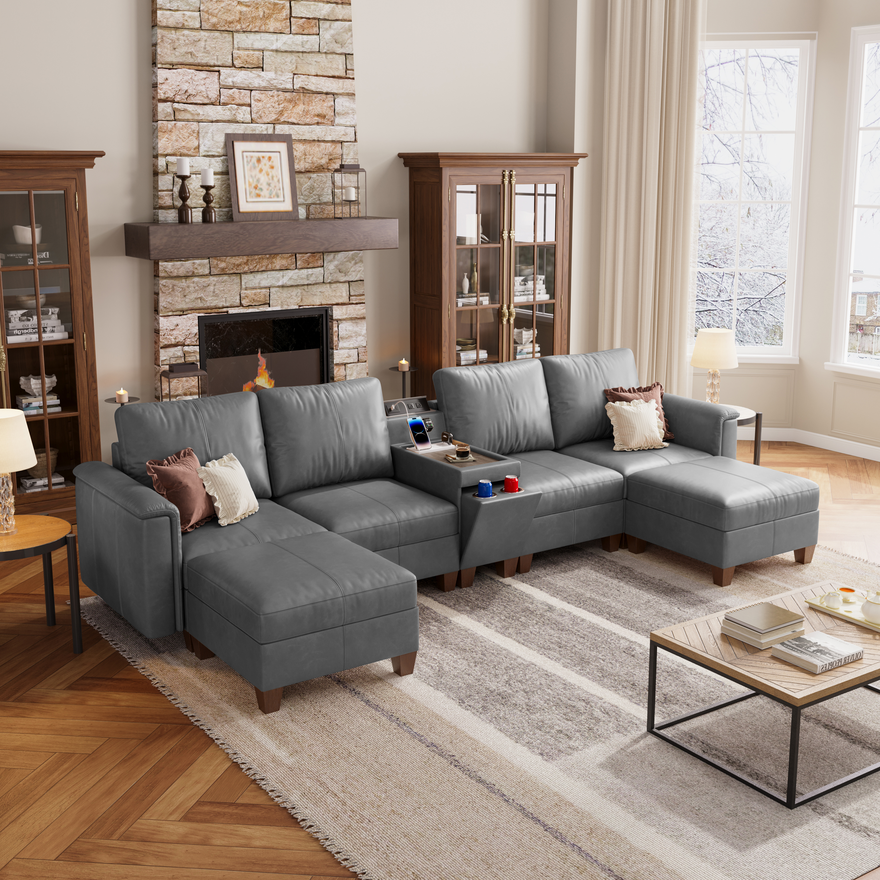 Nexus 6-Seat Faux Leather Modular Sofa