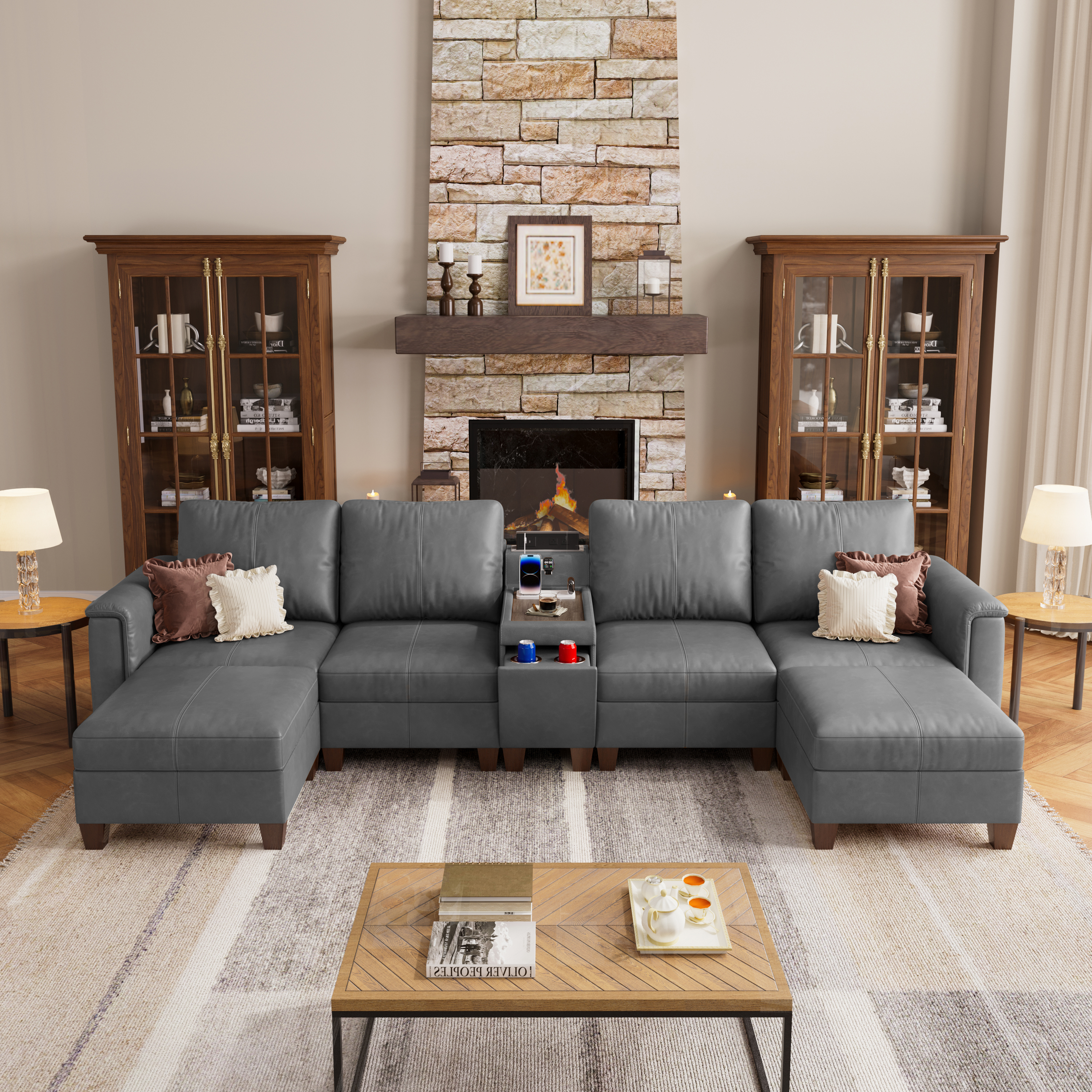 Nexus 6-Seat Faux Leather Modular Sofa