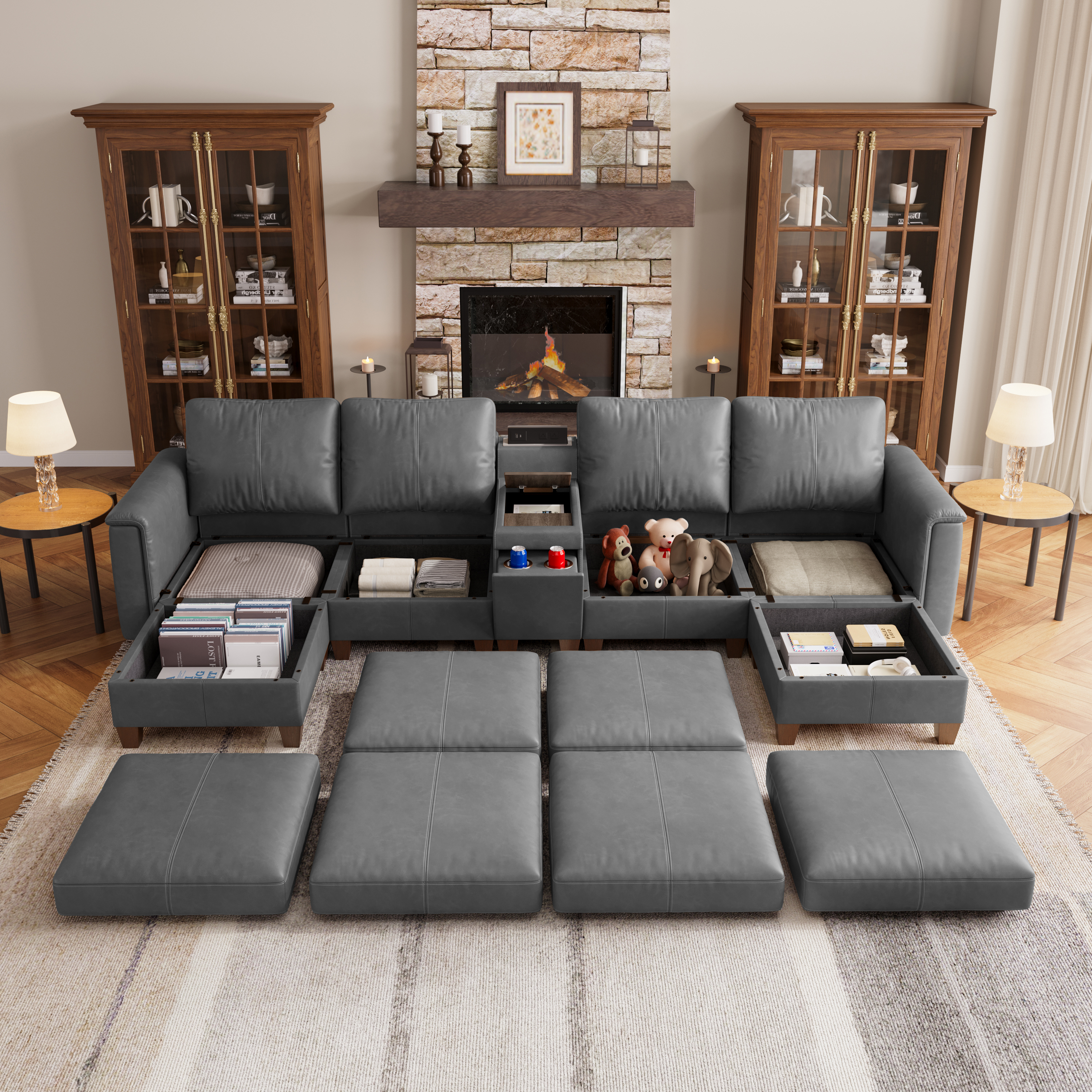 Nexus 6-Seat Faux Leather Modular Sofa