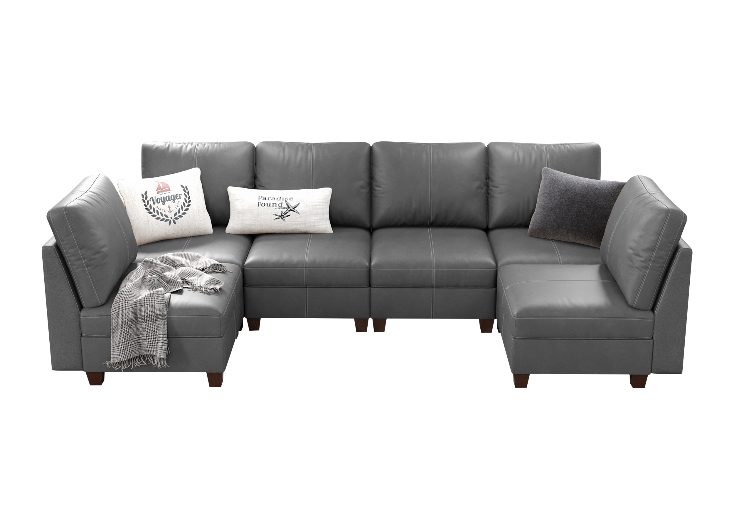 Nexus 6-Seat Faux Leather L-Shaped Modular Sofa