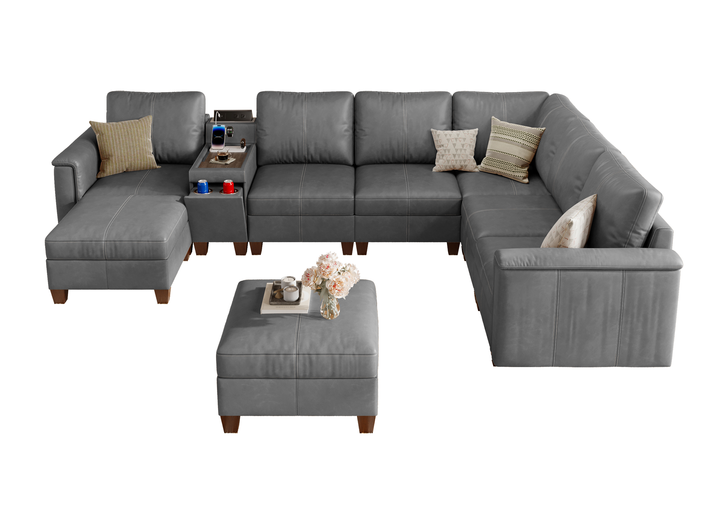 Nexus 8-Seat Faux Leather Modular Lounge Sofa with Ottoman