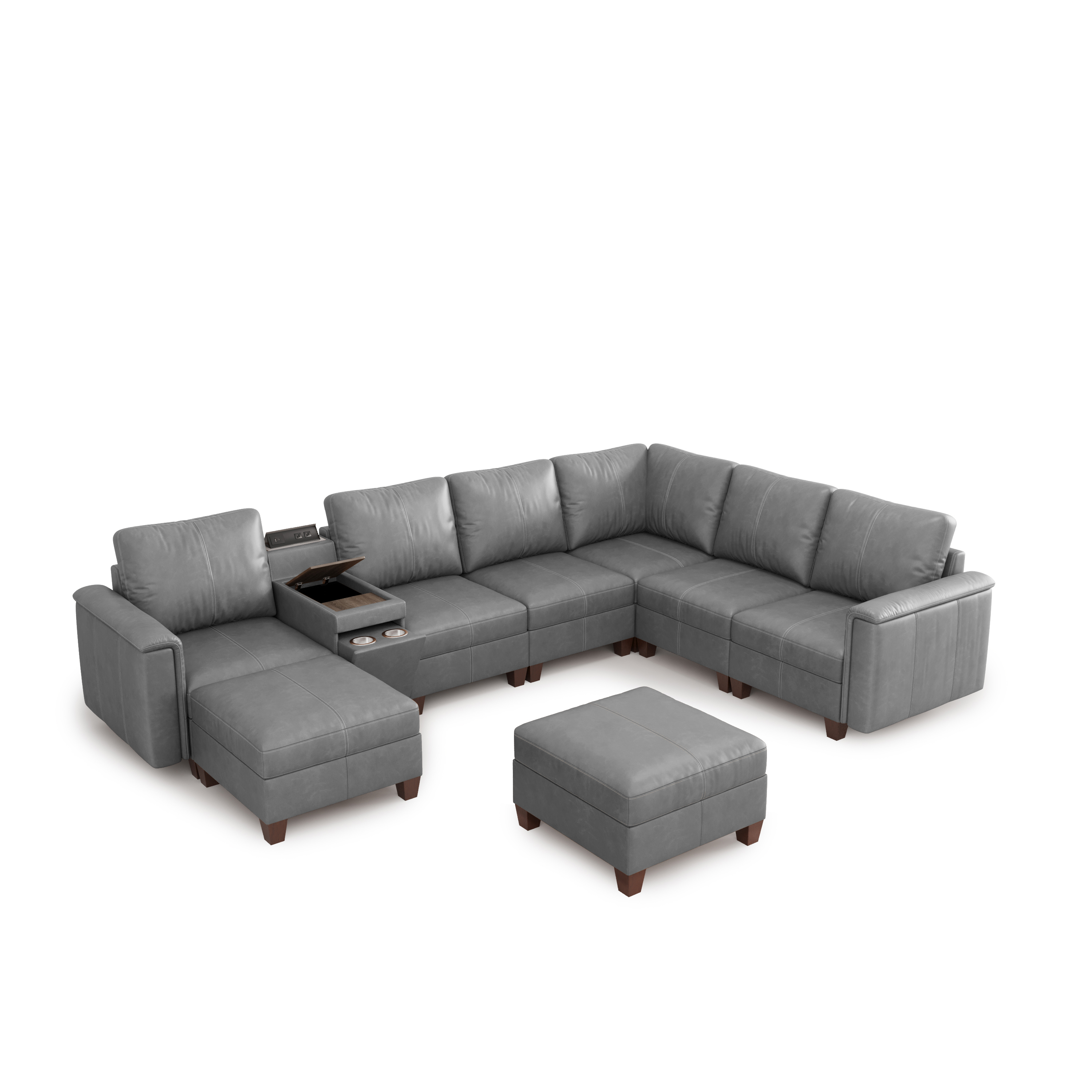 Nexus 8-Seat Faux Leather Modular Lounge Sofa with Ottoman