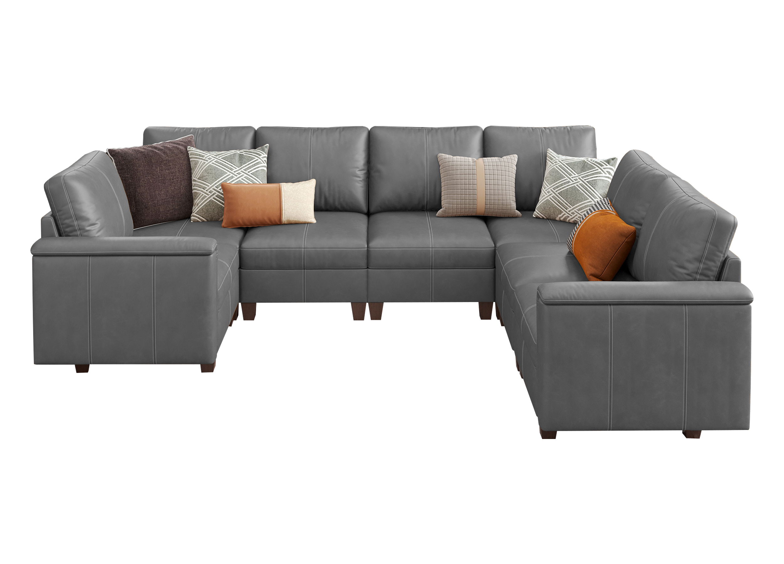 Nexus 7-Seat Faux Leather Sectional Sleeper Sofa