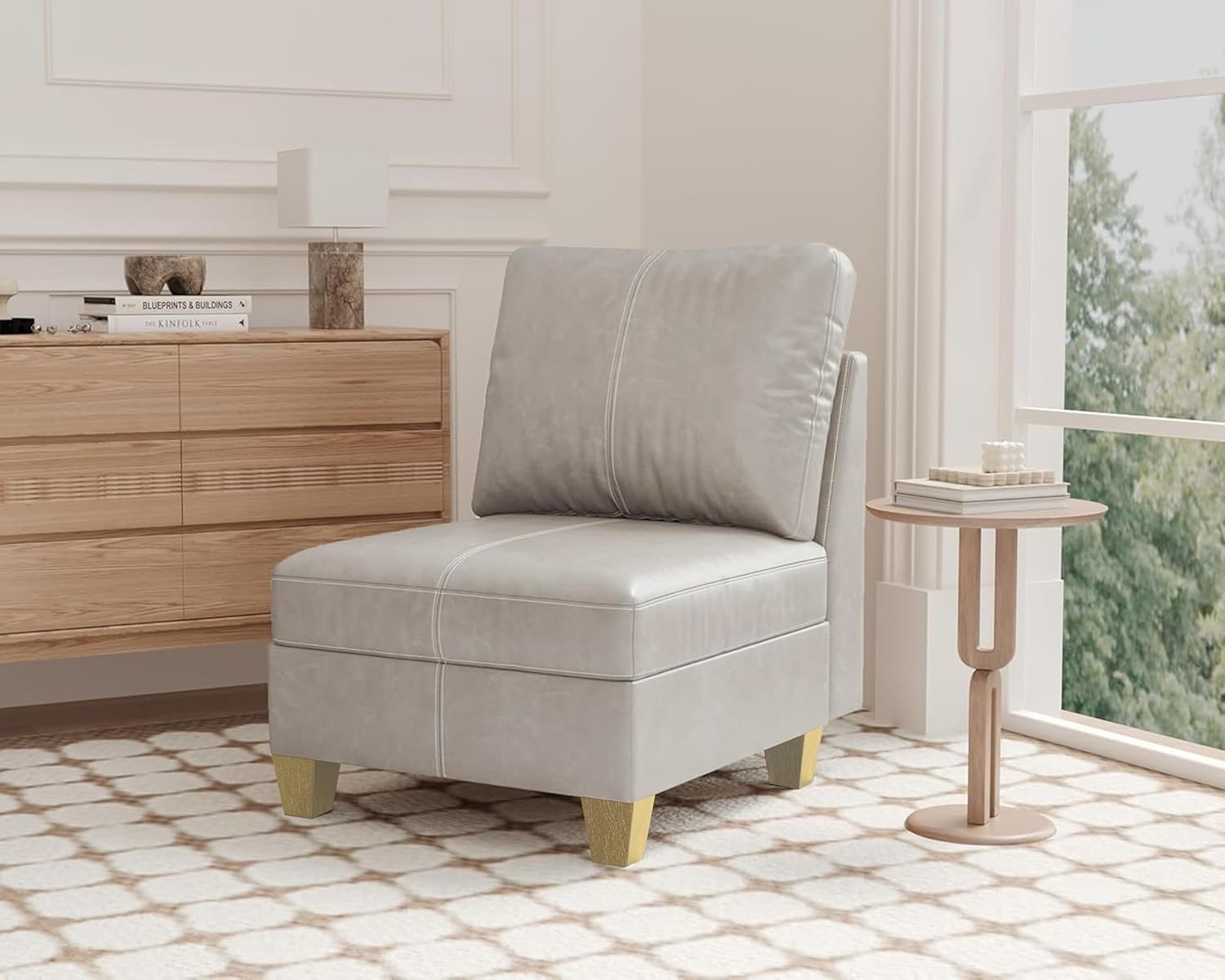Nexus Modular Faux Leather Armless Seat & Ottoman