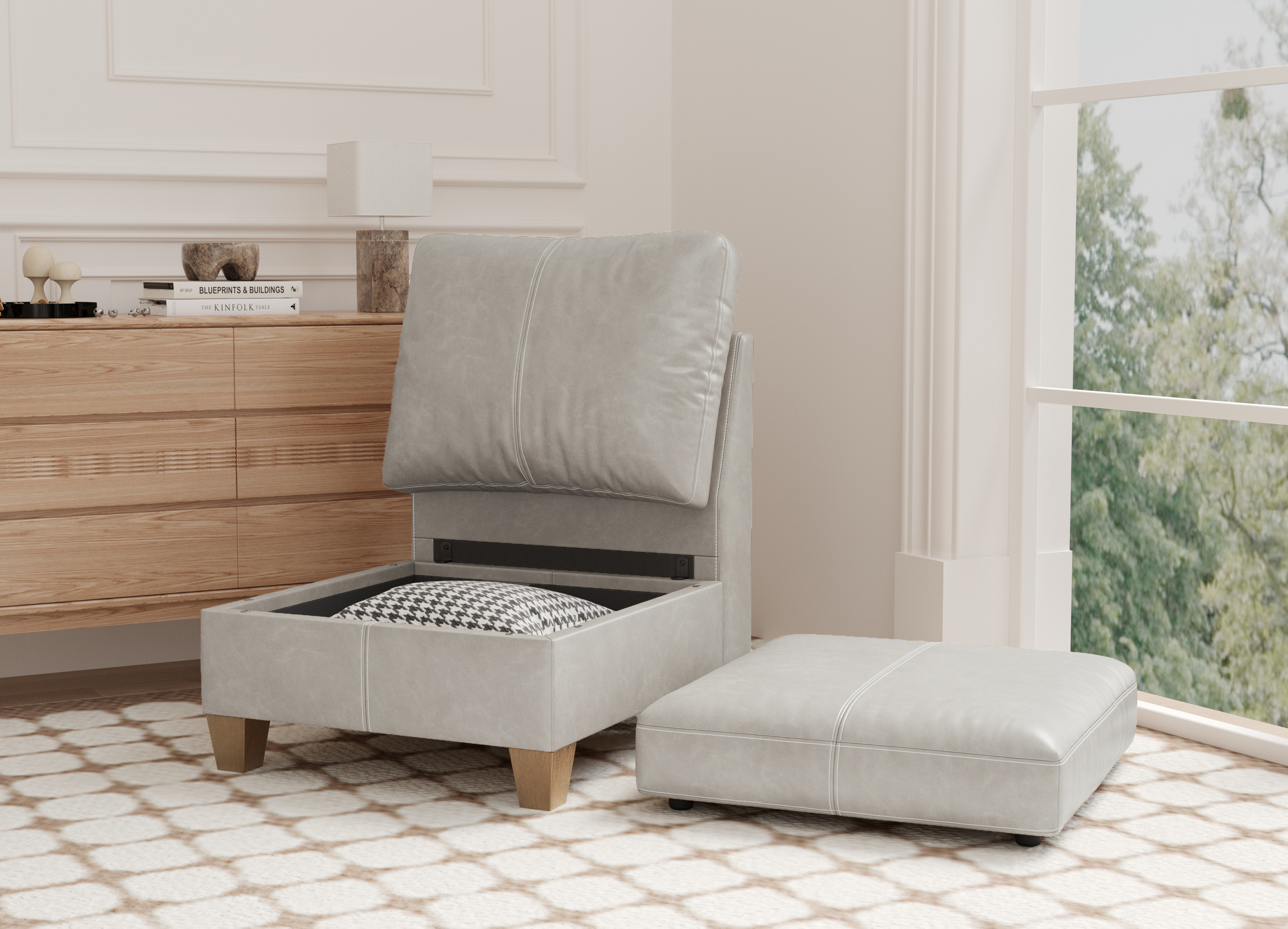 Nexus Modular Faux Leather Armless Seat & Ottoman