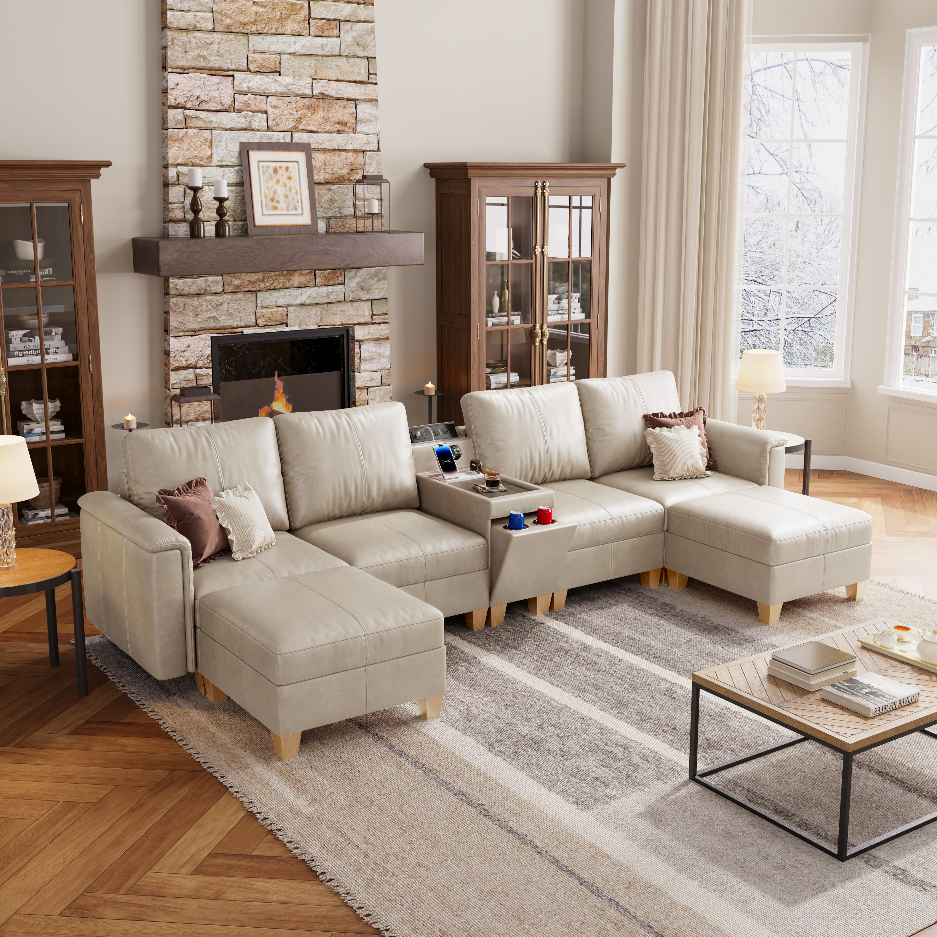Nexus 6-Seat Faux Leather Modular Sofa