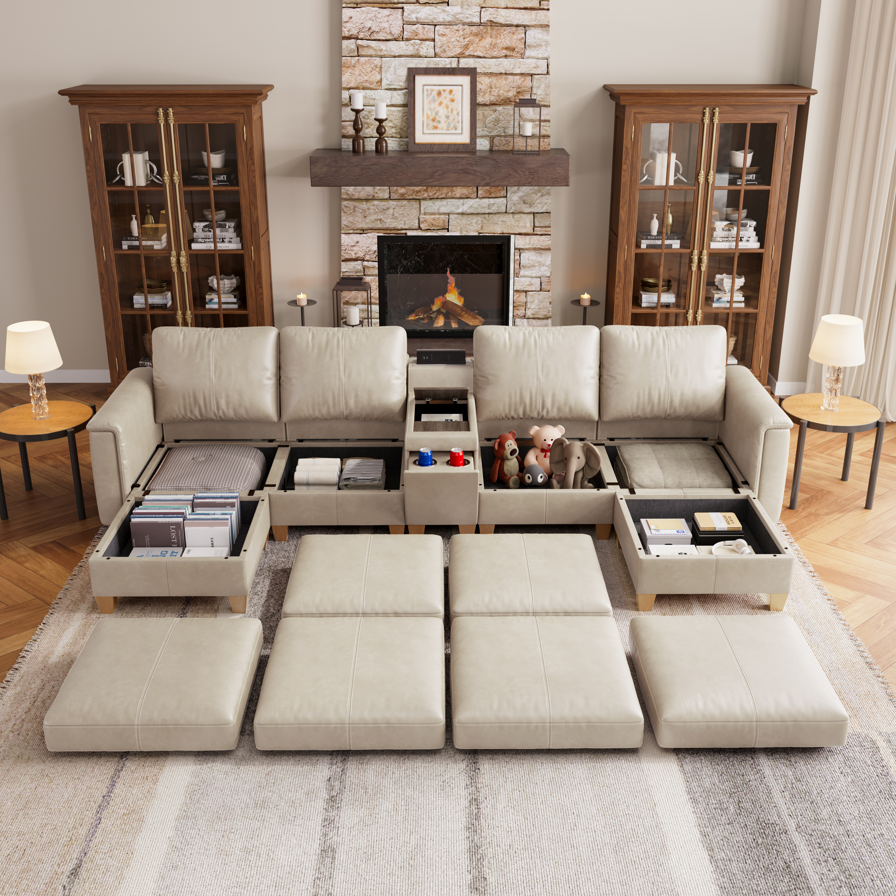 Nexus 6-Seat Faux Leather Modular Sofa