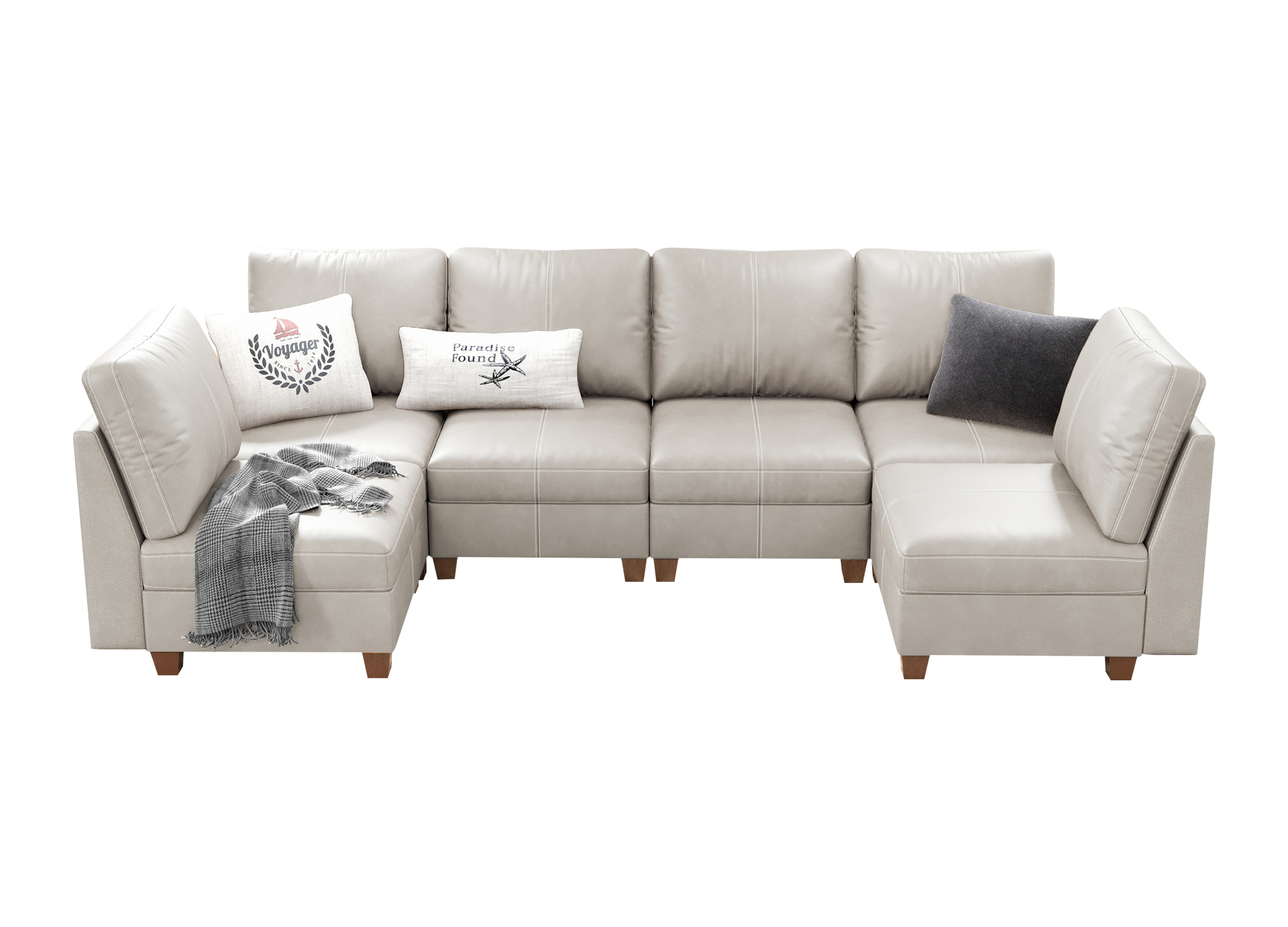 Nexus 6-Seat Faux Leather L-Shaped Modular Sofa