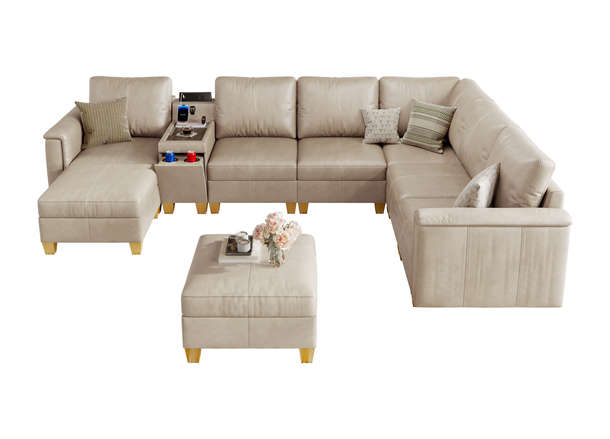 Nexus 8-Seat Faux Leather Modular Lounge Sofa with Ottoman