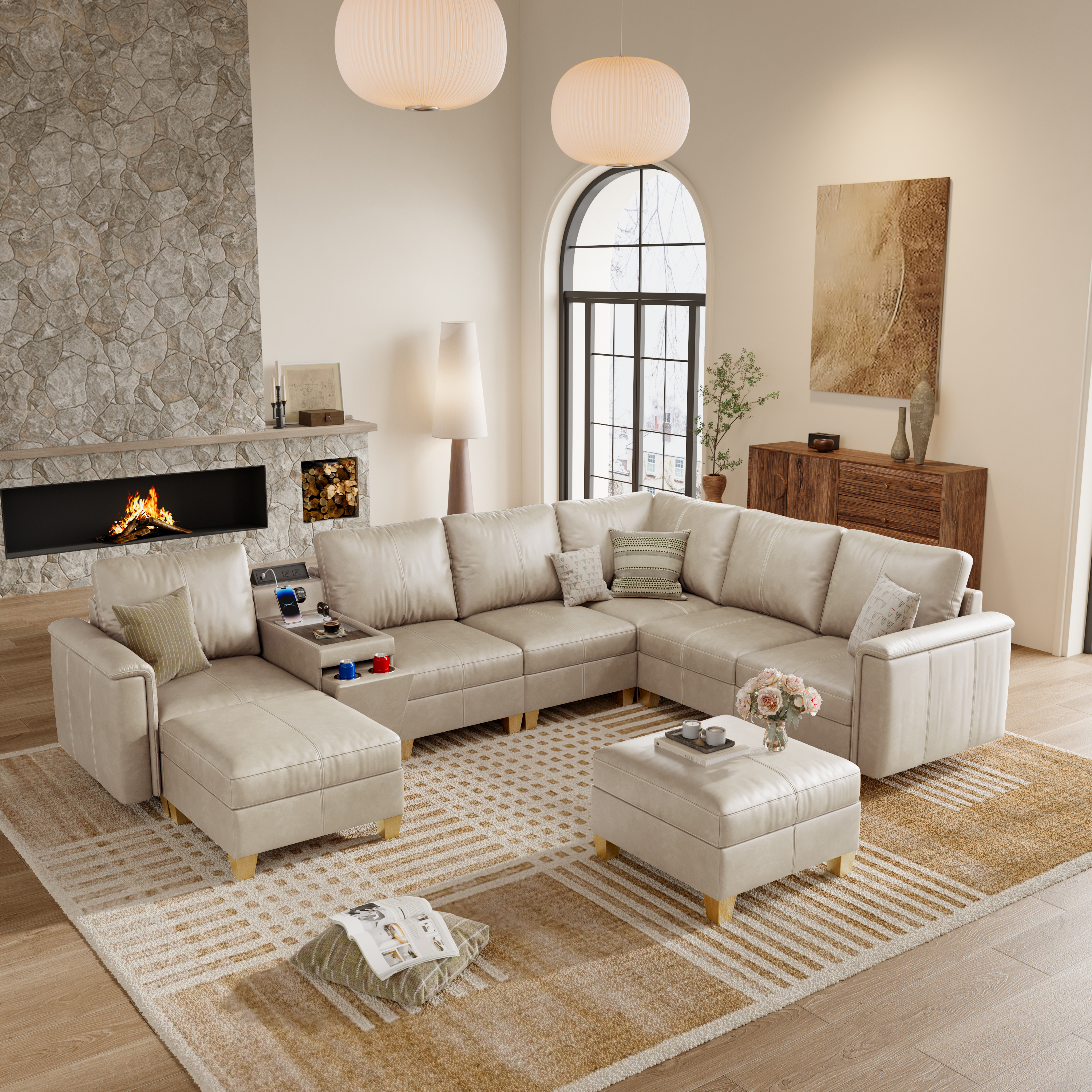 Nexus 8-Seat Faux Leather Modular Lounge Sofa with Ottoman