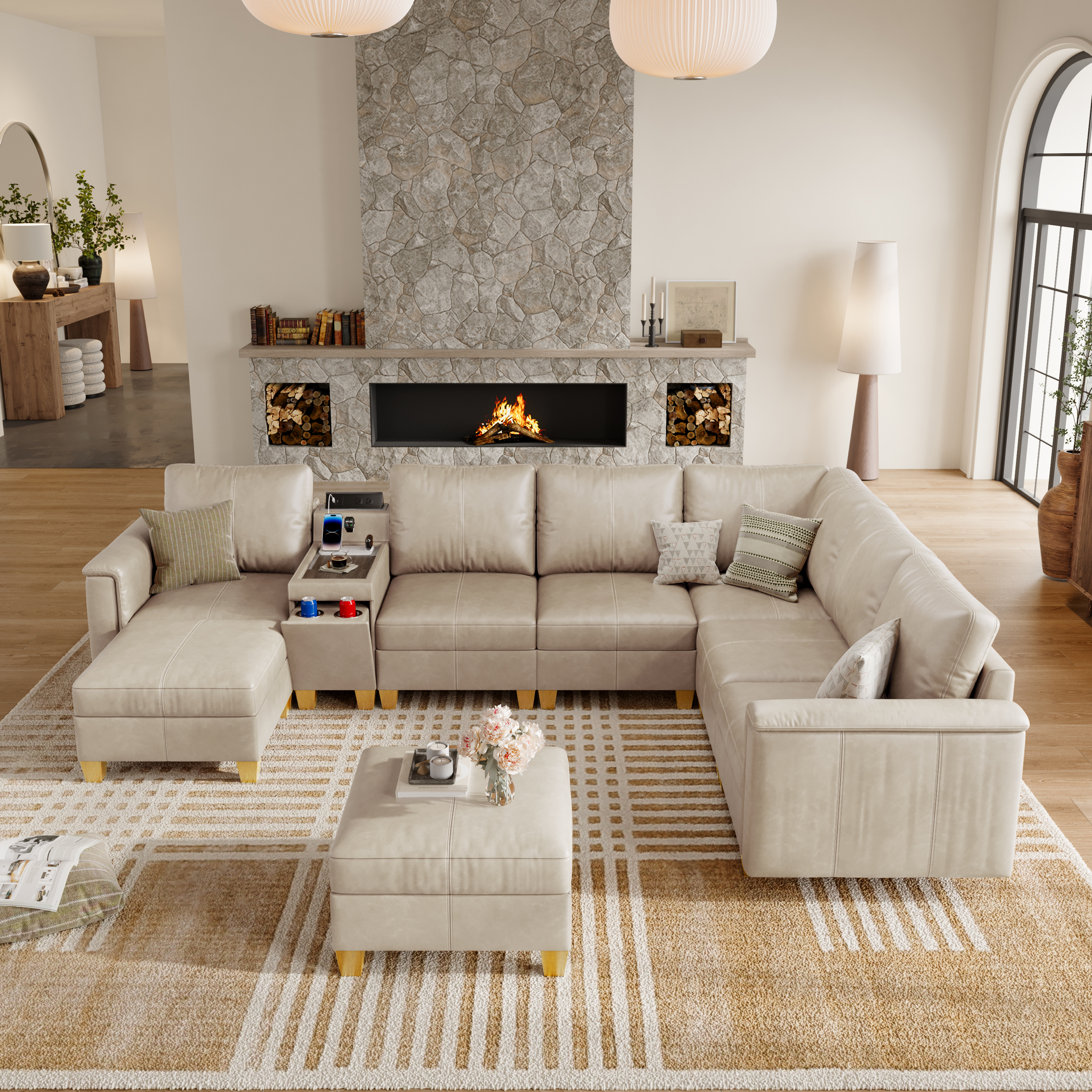 Nexus 9-Seat Leather Lounge Chair | with Ottoman
