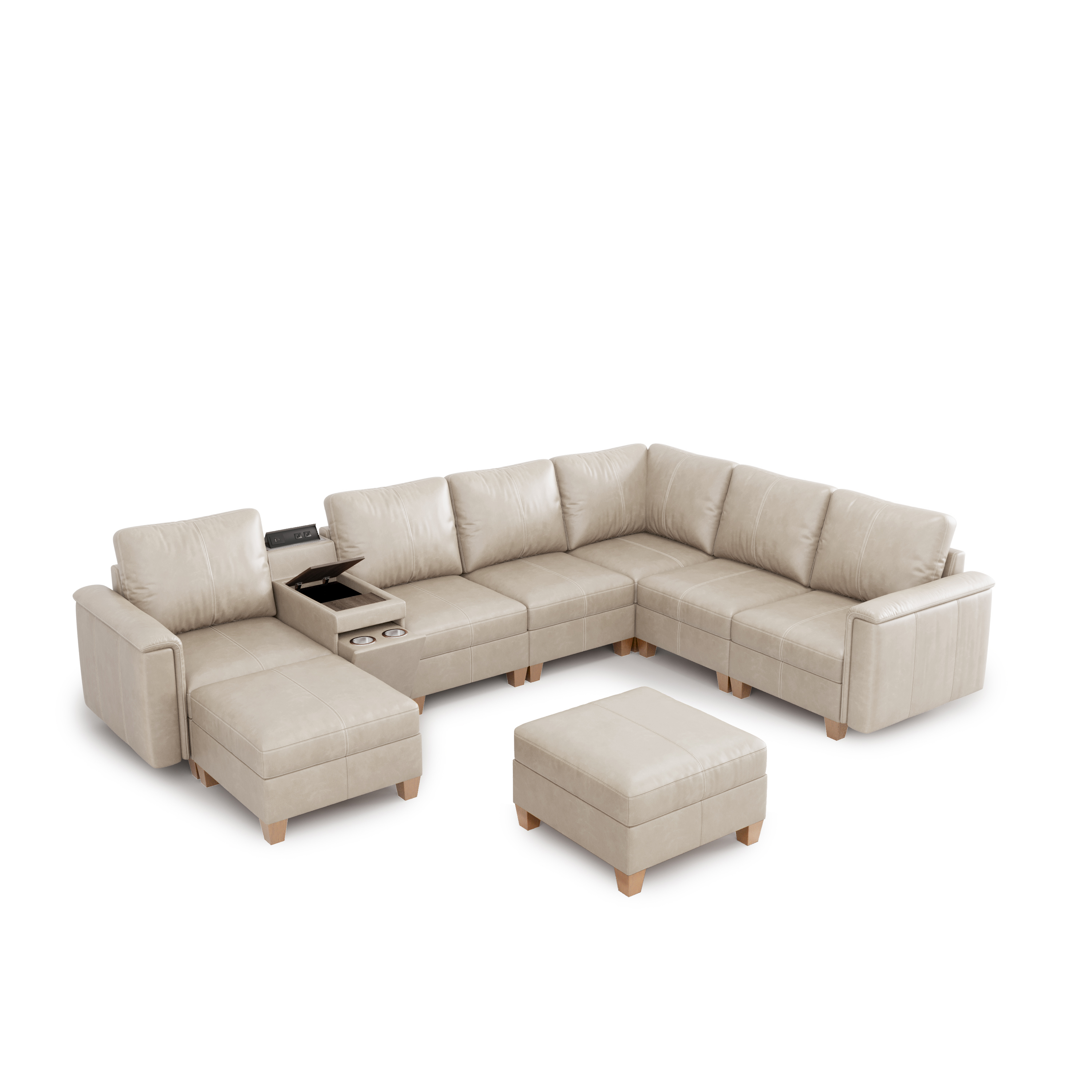 Nexus 8-Seat Faux Leather Modular Lounge Sofa with Ottoman