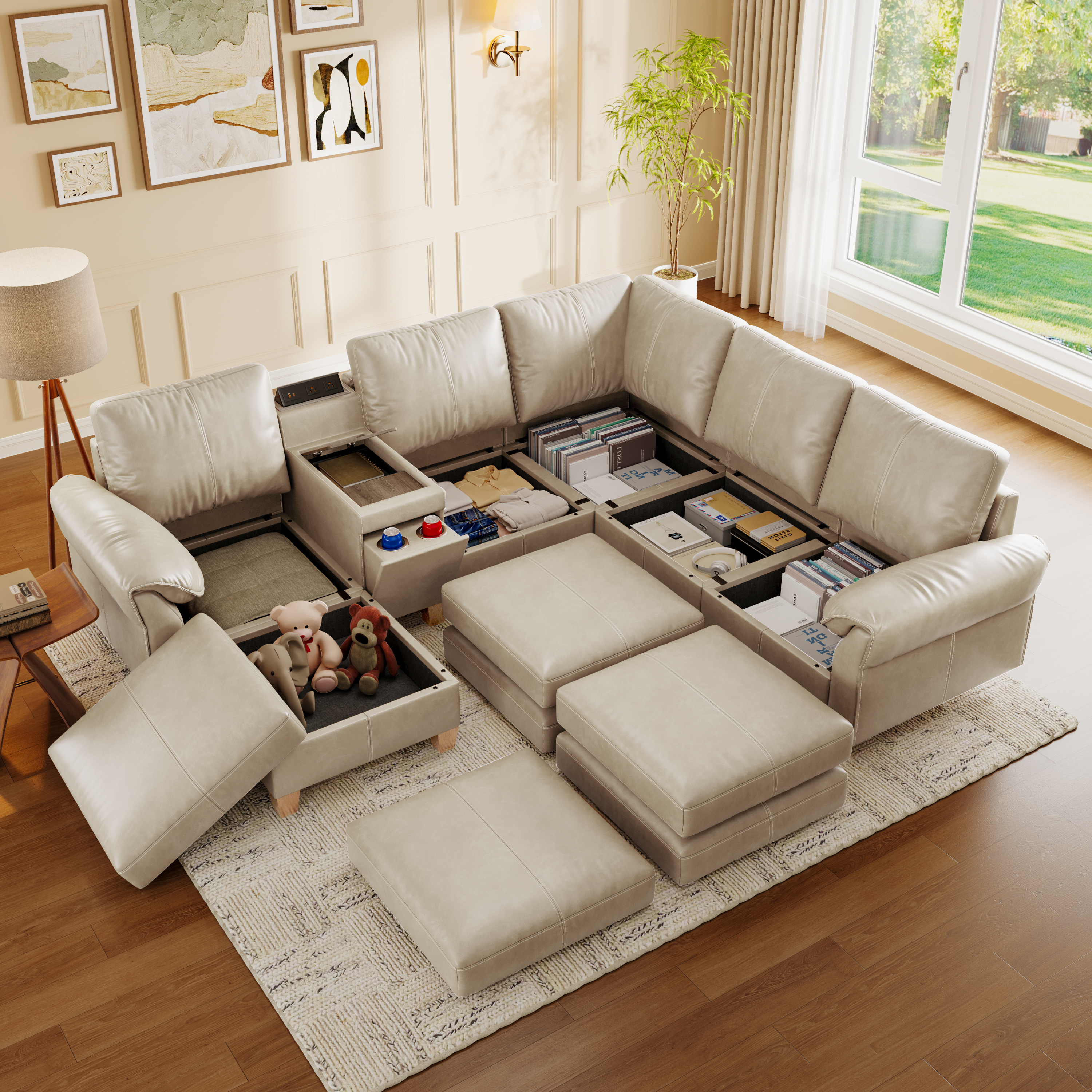 Nest Modular 6 Seats Sofa | Storage Console & Ottoman | SITJOY