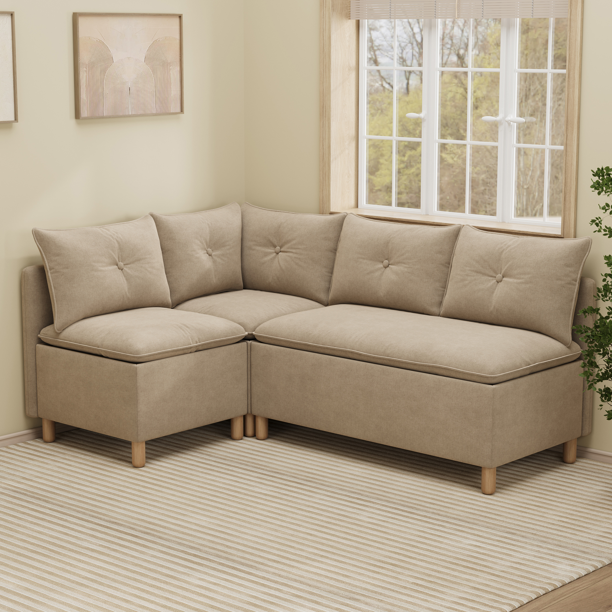 4-Seat L-shaped Dining Nook with Hidden Storage