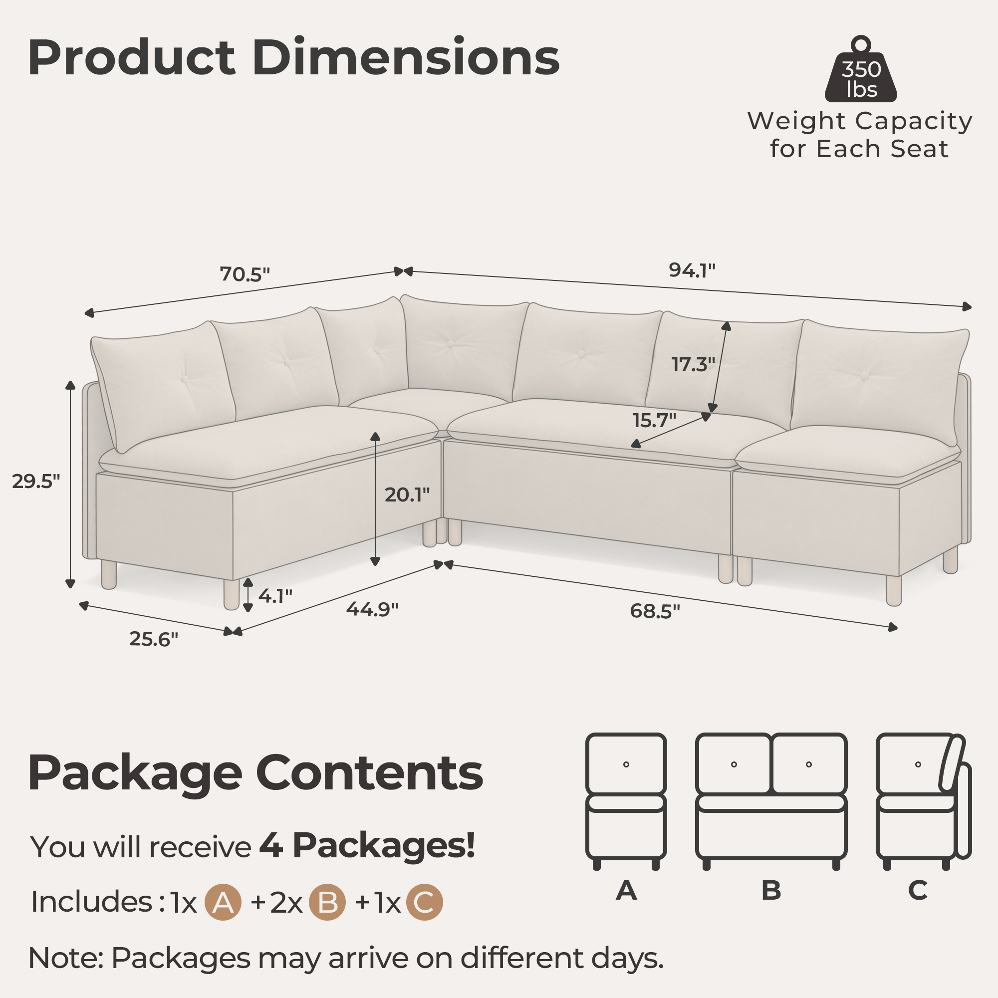 6-Seat L-shaped Corner Sectional Sofa