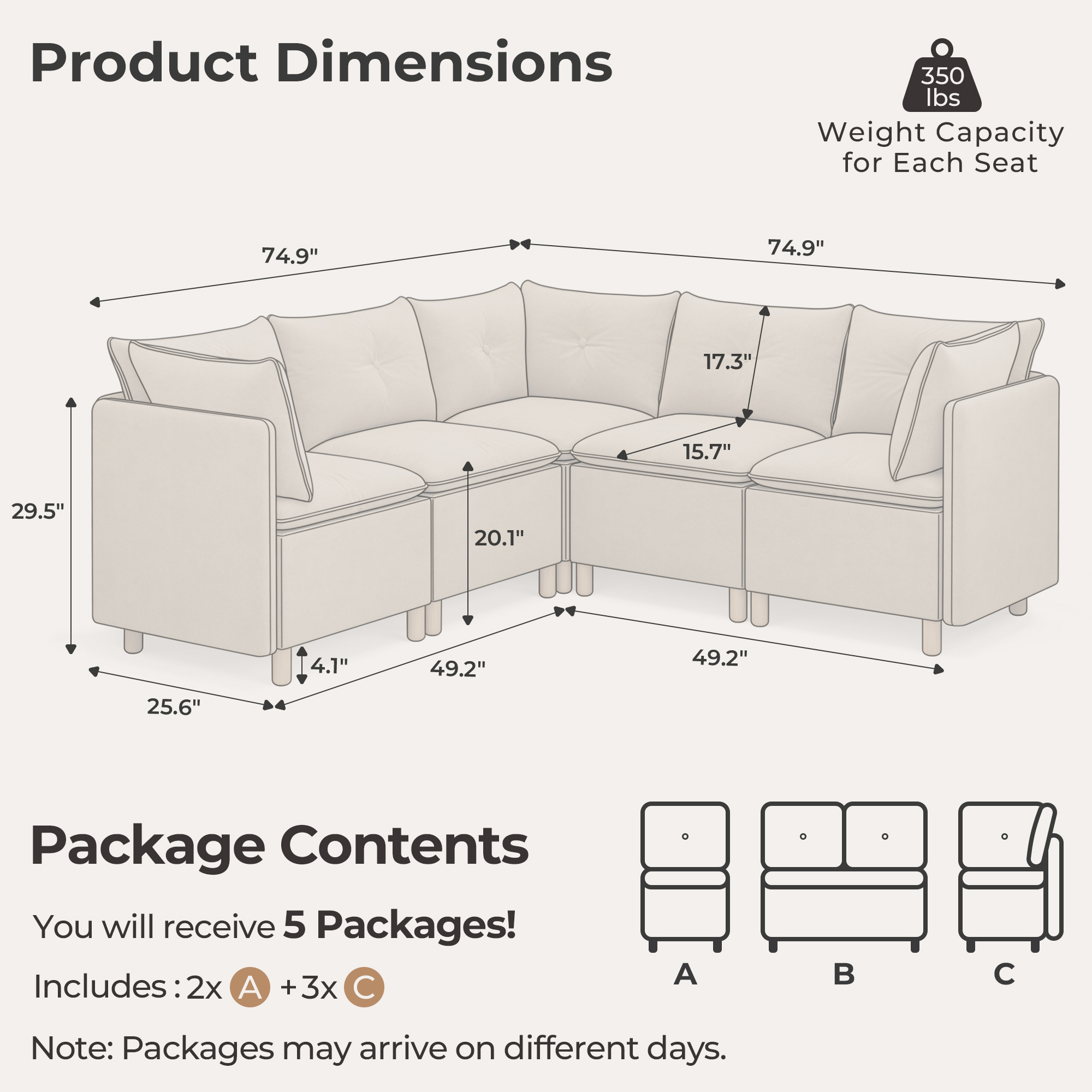 5-Seat Cozy Corner Sectional with Hidden Storage