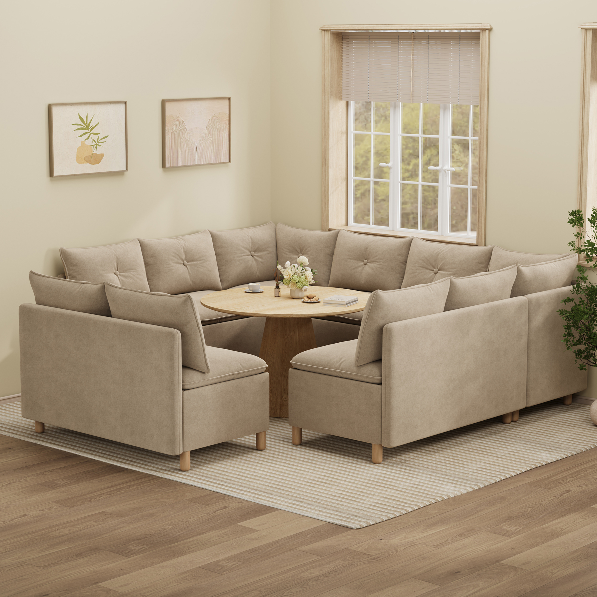10-Seat U-shaped Breakfast Nook with Hidden Storage