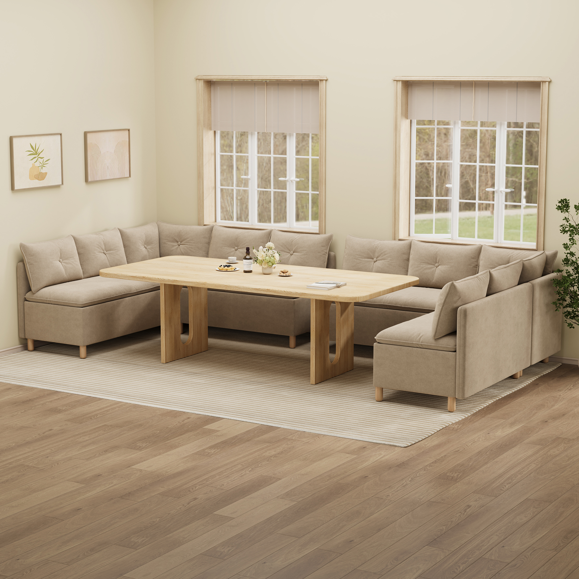 10-Seat U-shaped Breakfast Nook with Hidden Storage